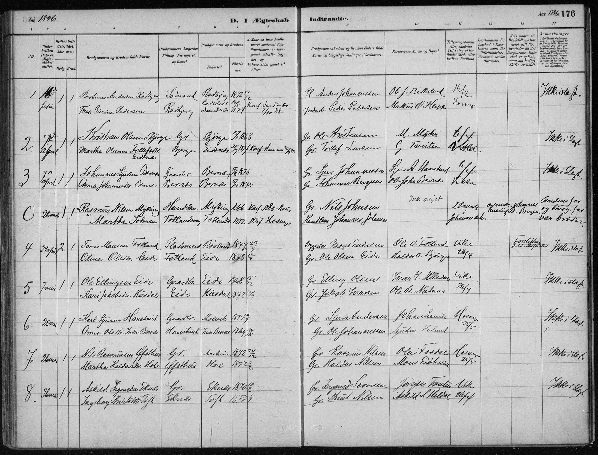 Hosanger sokneprestembete, AV/SAB-A-75801/H/Haa: Ministerialbok nr. B  1, 1880-1896, s. 176