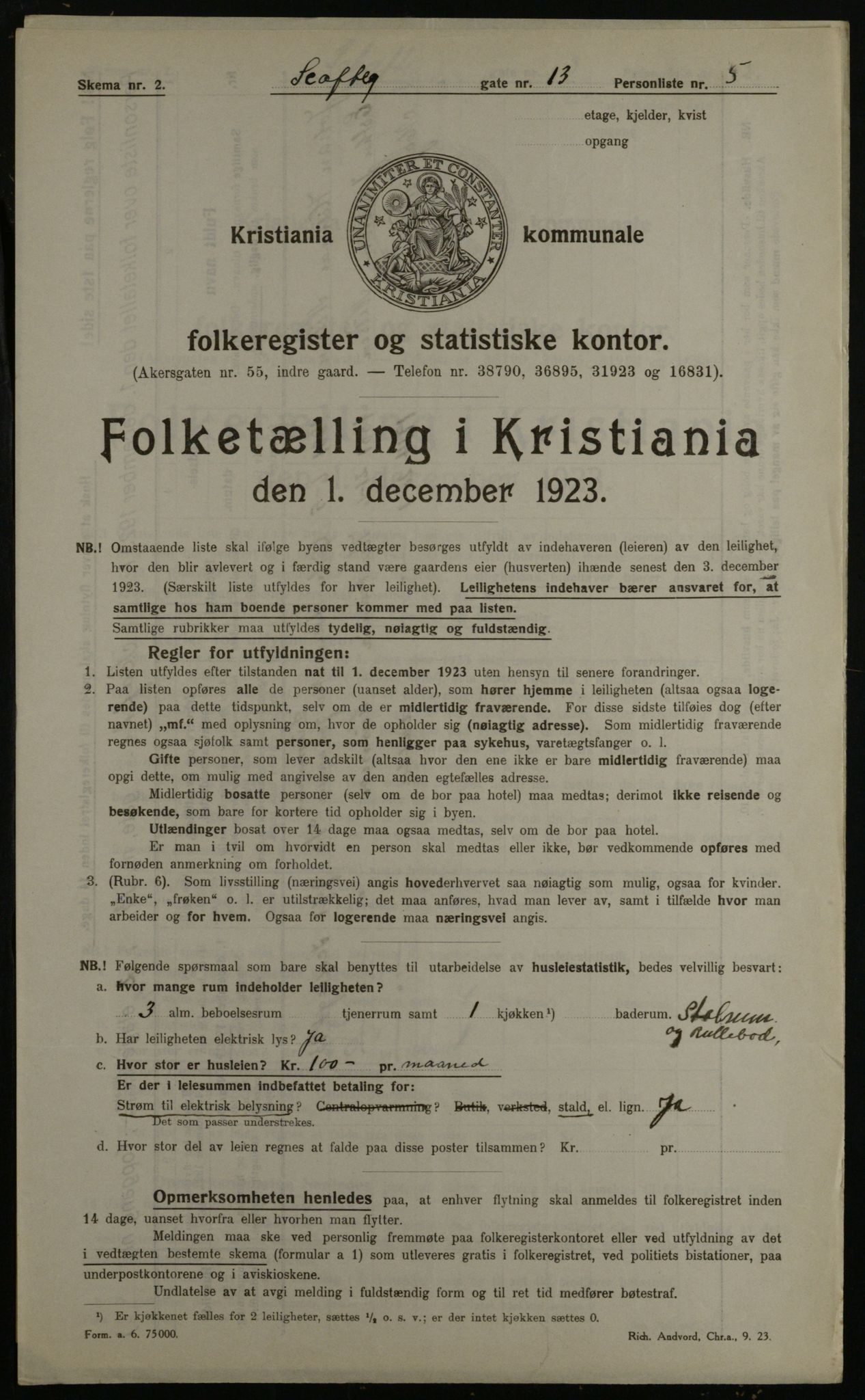 OBA, Kommunal folketelling 1.12.1923 for Kristiania, 1923, s. 99223