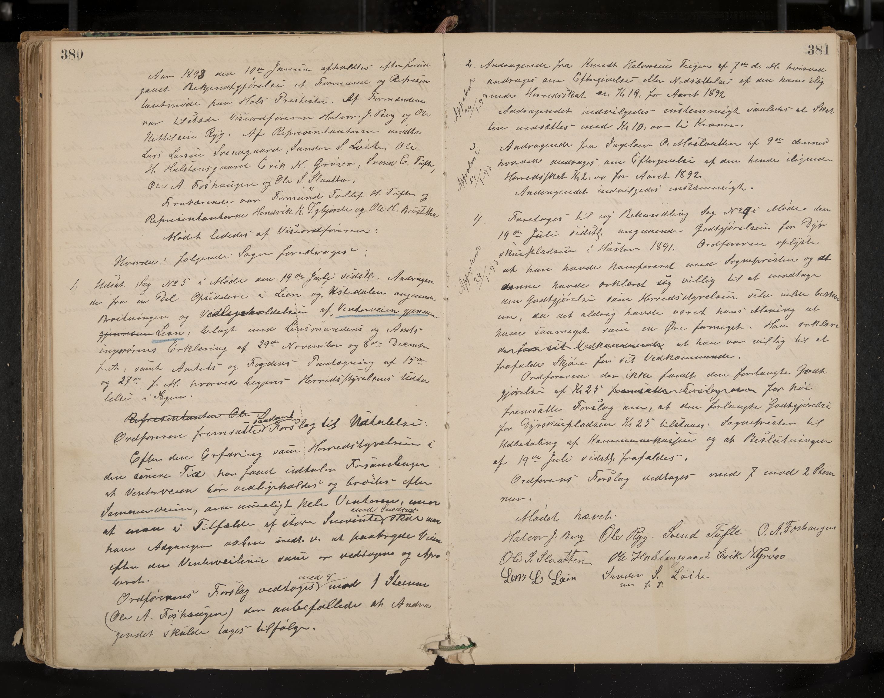 Hol formannskap og sentraladministrasjon, IKAK/0620021-1/A/L0001: Møtebok, 1877-1893, s. 380-381