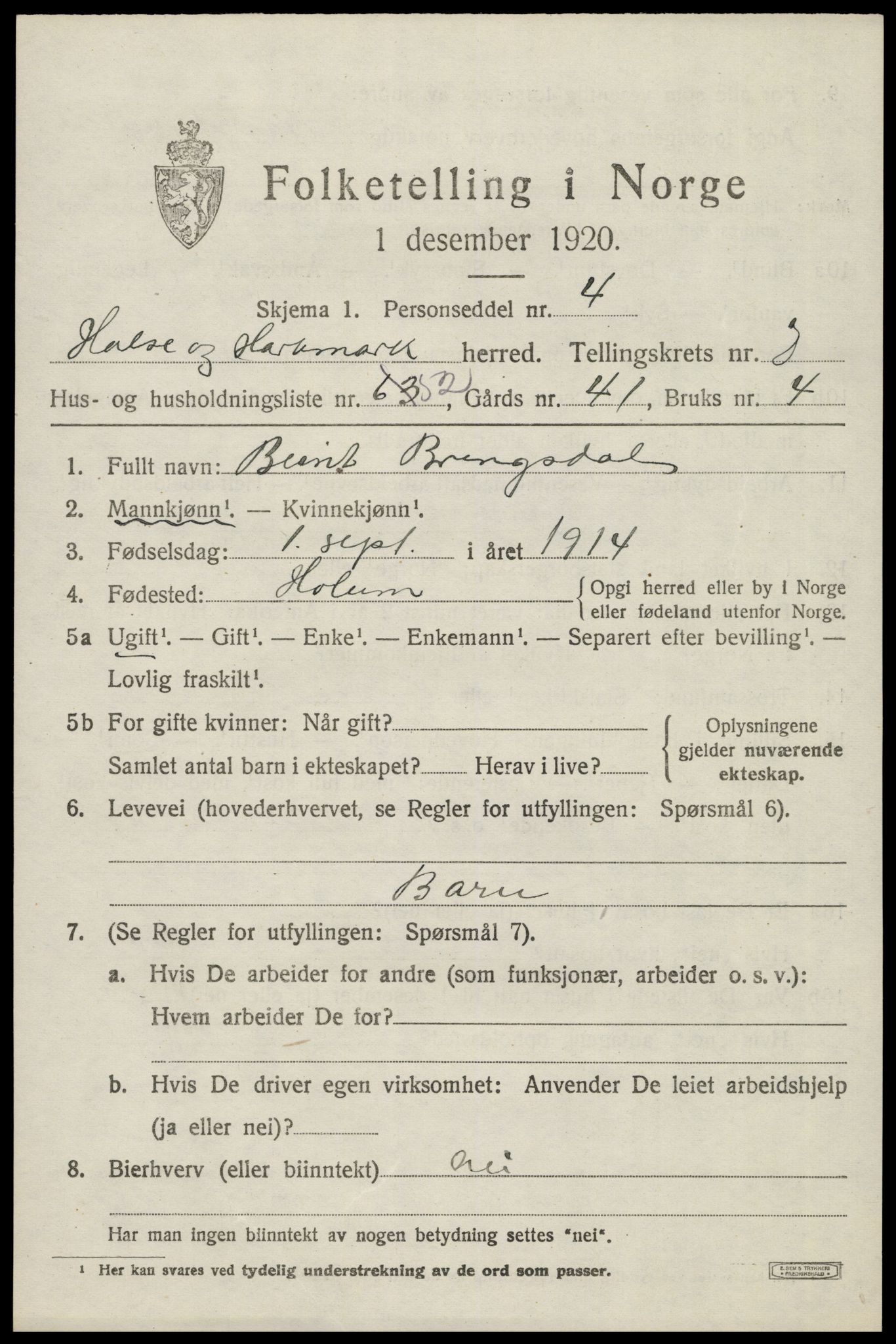 SAK, Folketelling 1920 for 1019 Halse og Harkmark herred, 1920, s. 4251