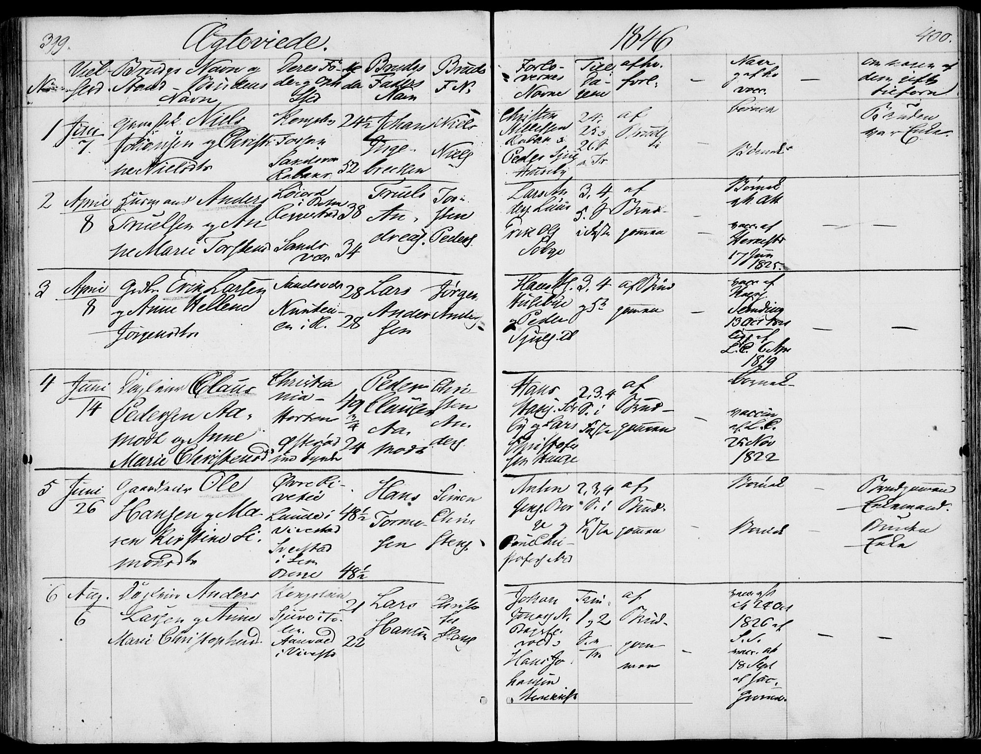 Våle kirkebøker, AV/SAKO-A-334/F/Fa/L0009a: Ministerialbok nr. I 9A, 1839-1860, s. 399-400