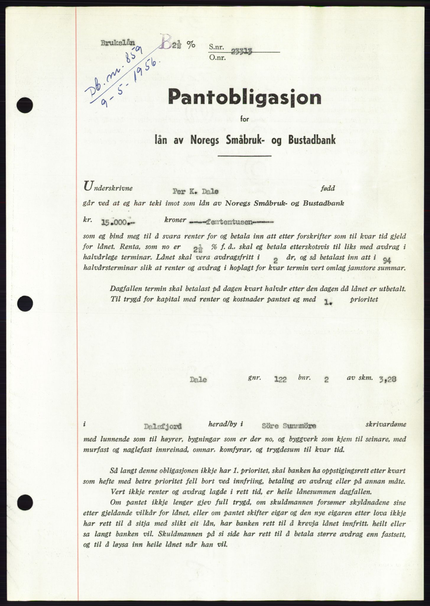 Søre Sunnmøre sorenskriveri, SAT/A-4122/1/2/2C/L0128: Pantebok nr. 16B, 1956-1956, Dagboknr: 859/1956