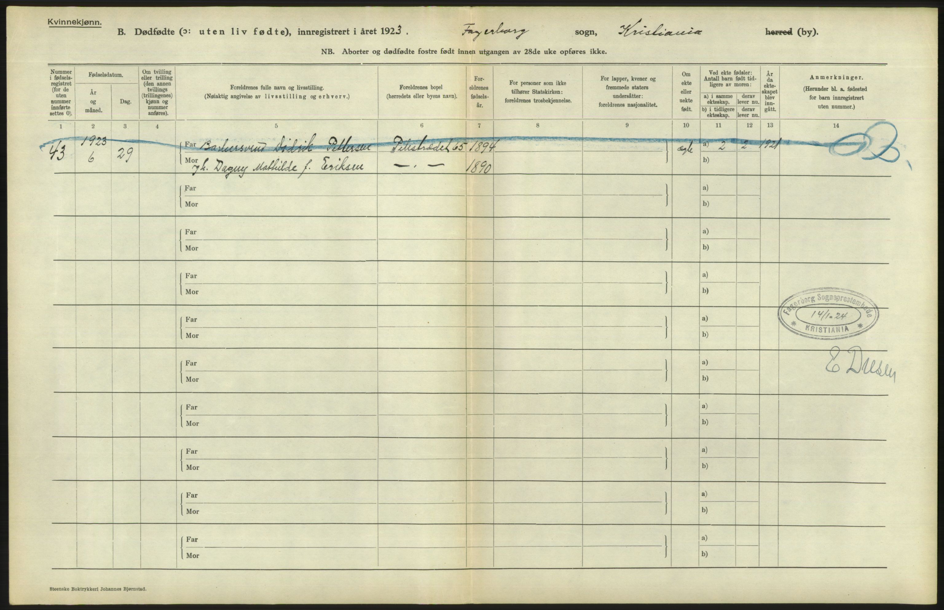 Statistisk sentralbyrå, Sosiodemografiske emner, Befolkning, RA/S-2228/D/Df/Dfc/Dfcc/L0010: Kristiania: Døde, dødfødte, 1923, s. 60