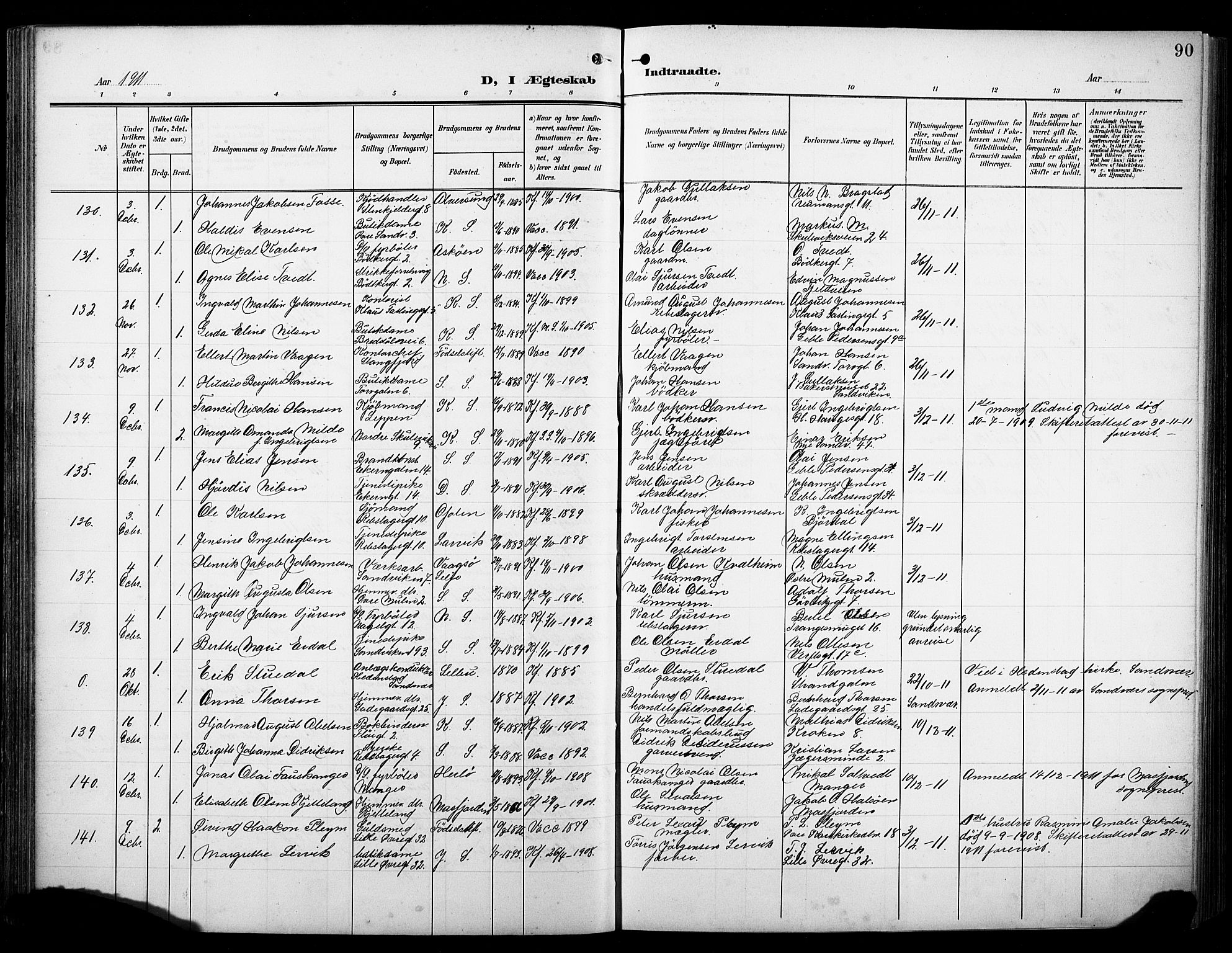 Sandviken Sokneprestembete, AV/SAB-A-77601/H/Hb/L0014: Klokkerbok nr. D 1, 1902-1929, s. 90