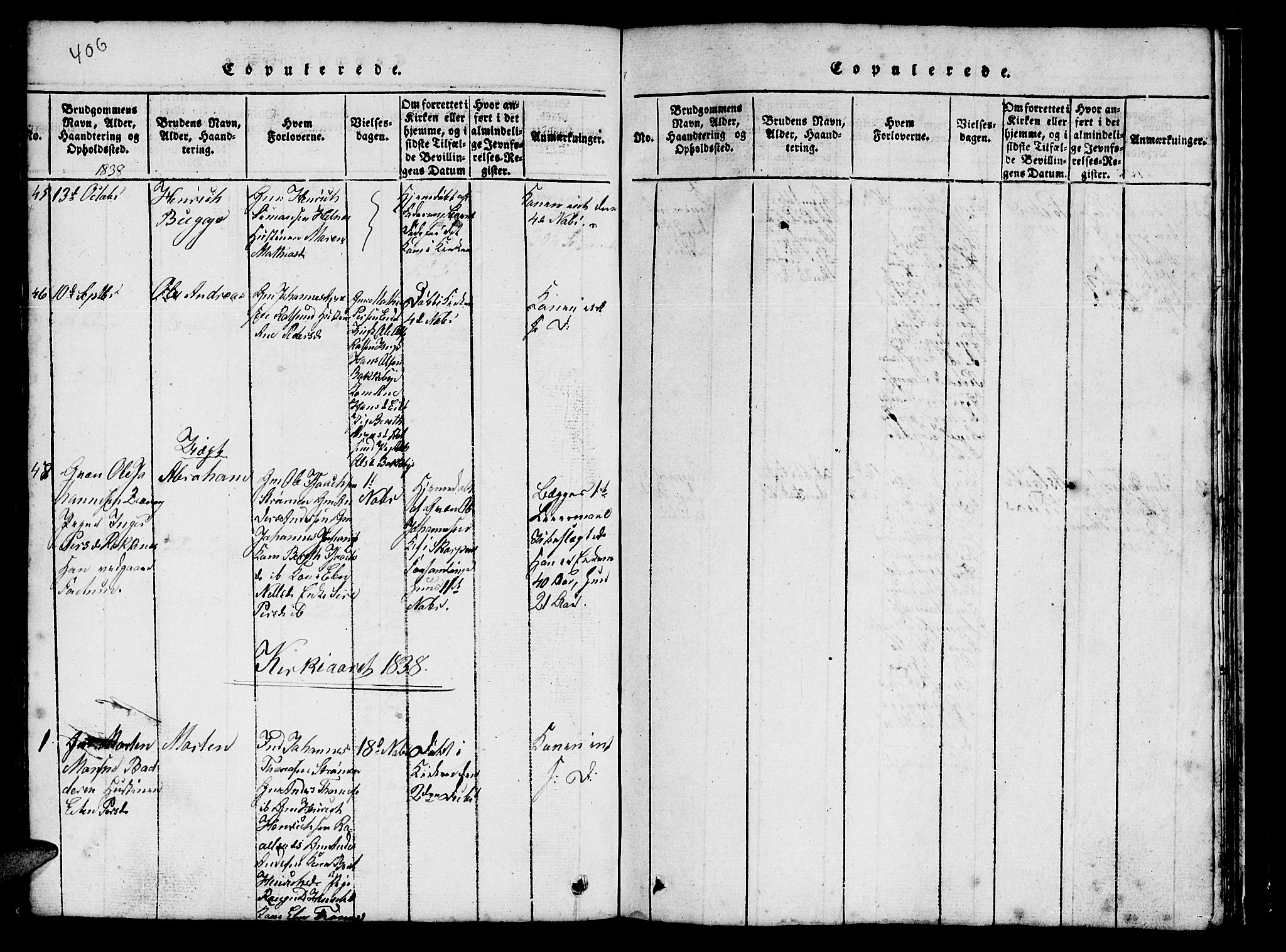 Skjervøy sokneprestkontor, AV/SATØ-S-1300/H/Ha/Hab/L0001klokker: Klokkerbok nr. 1, 1825-1838, s. 406-407