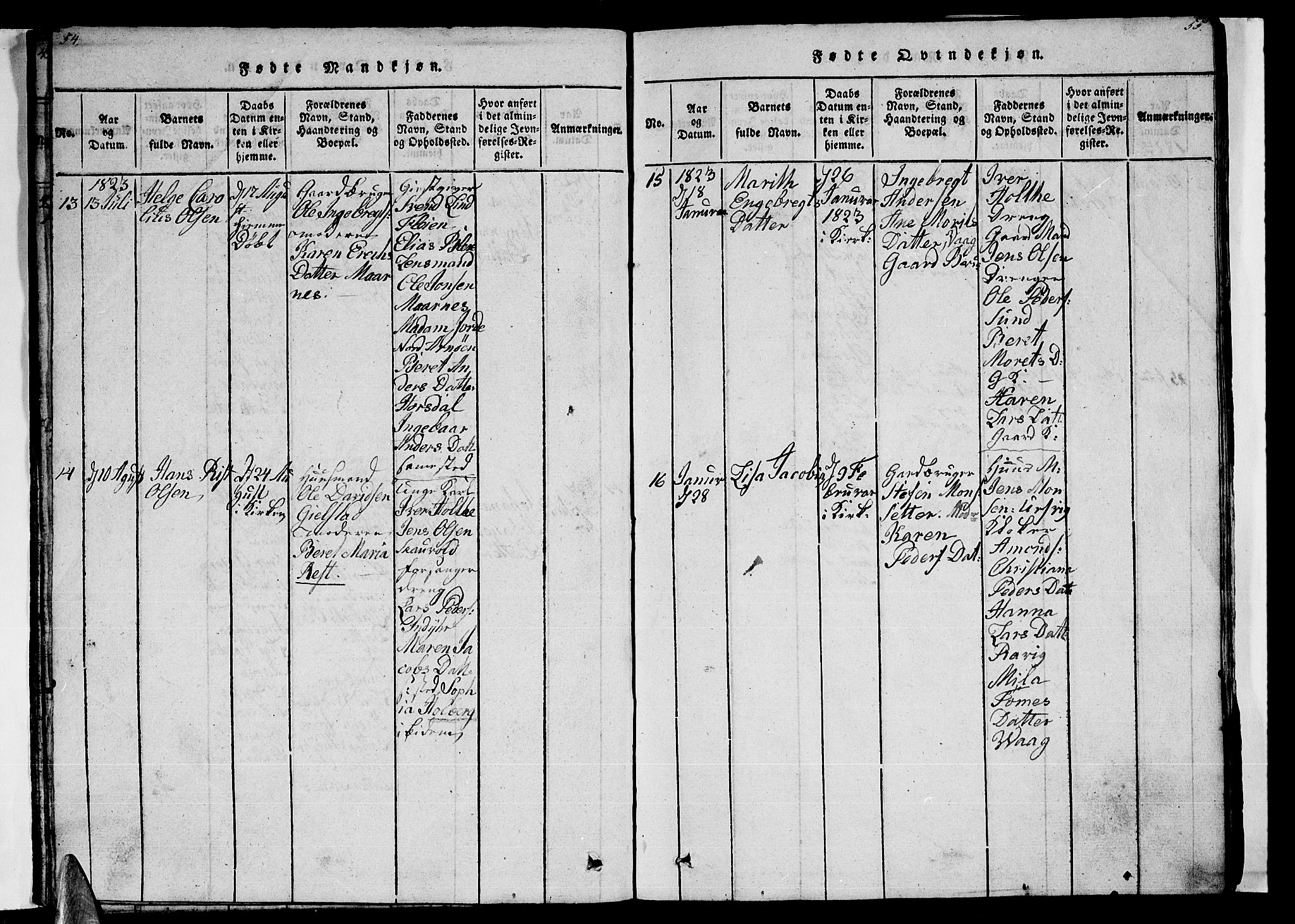 Ministerialprotokoller, klokkerbøker og fødselsregistre - Nordland, AV/SAT-A-1459/805/L0105: Klokkerbok nr. 805C01, 1820-1839, s. 54-55