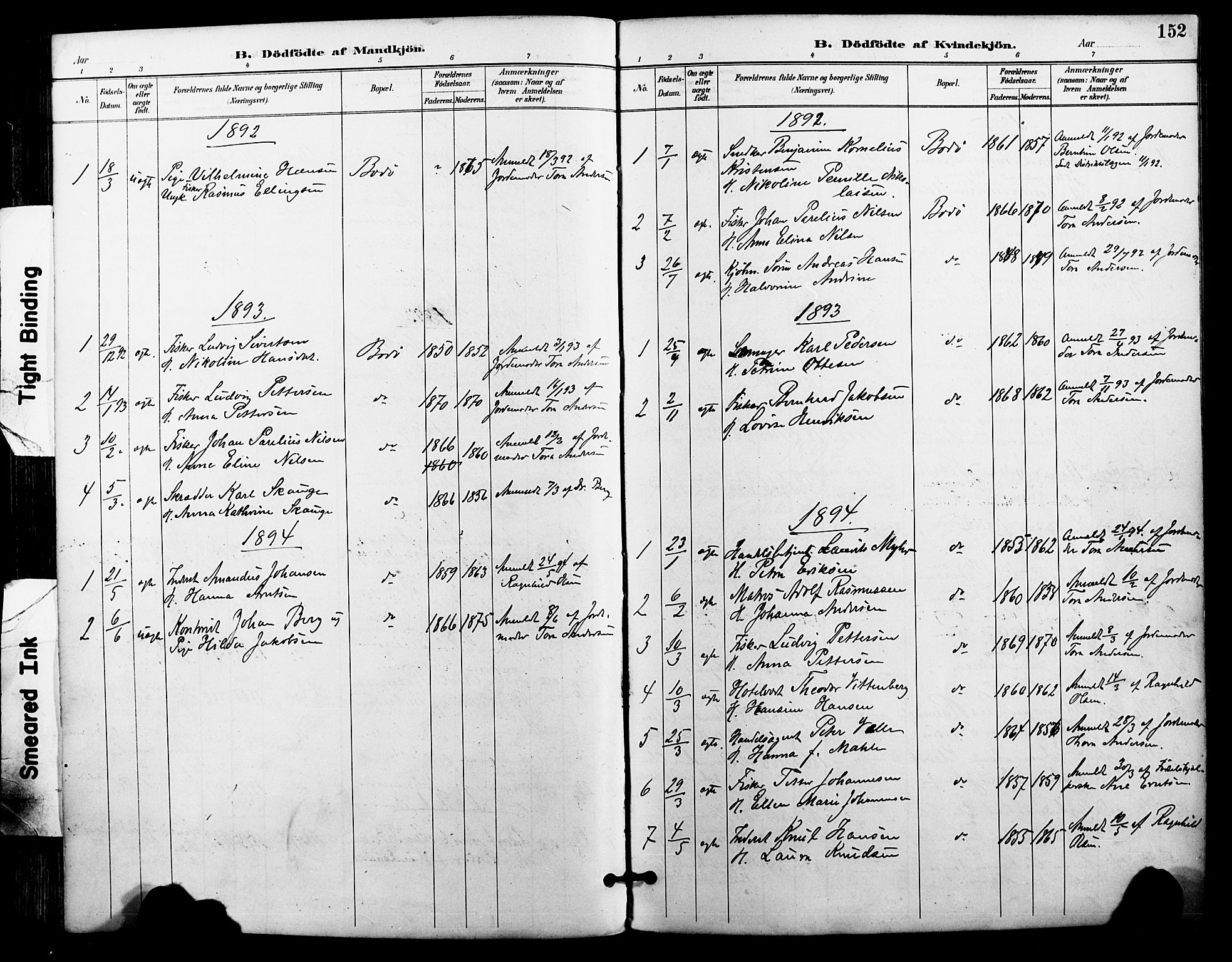 Ministerialprotokoller, klokkerbøker og fødselsregistre - Nordland, SAT/A-1459/801/L0010: Ministerialbok nr. 801A10, 1888-1899, s. 152