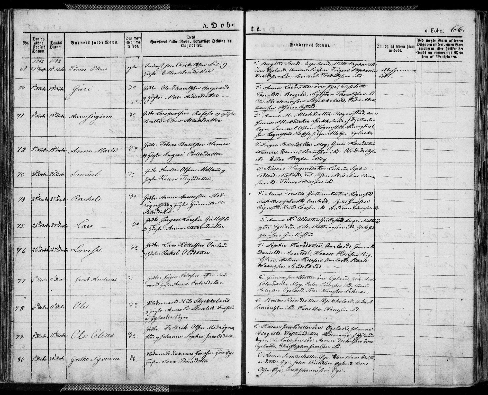 Kvinesdal sokneprestkontor, AV/SAK-1111-0026/F/Fa/Fab/L0004: Ministerialbok nr. A 4, 1829-1843, s. 66