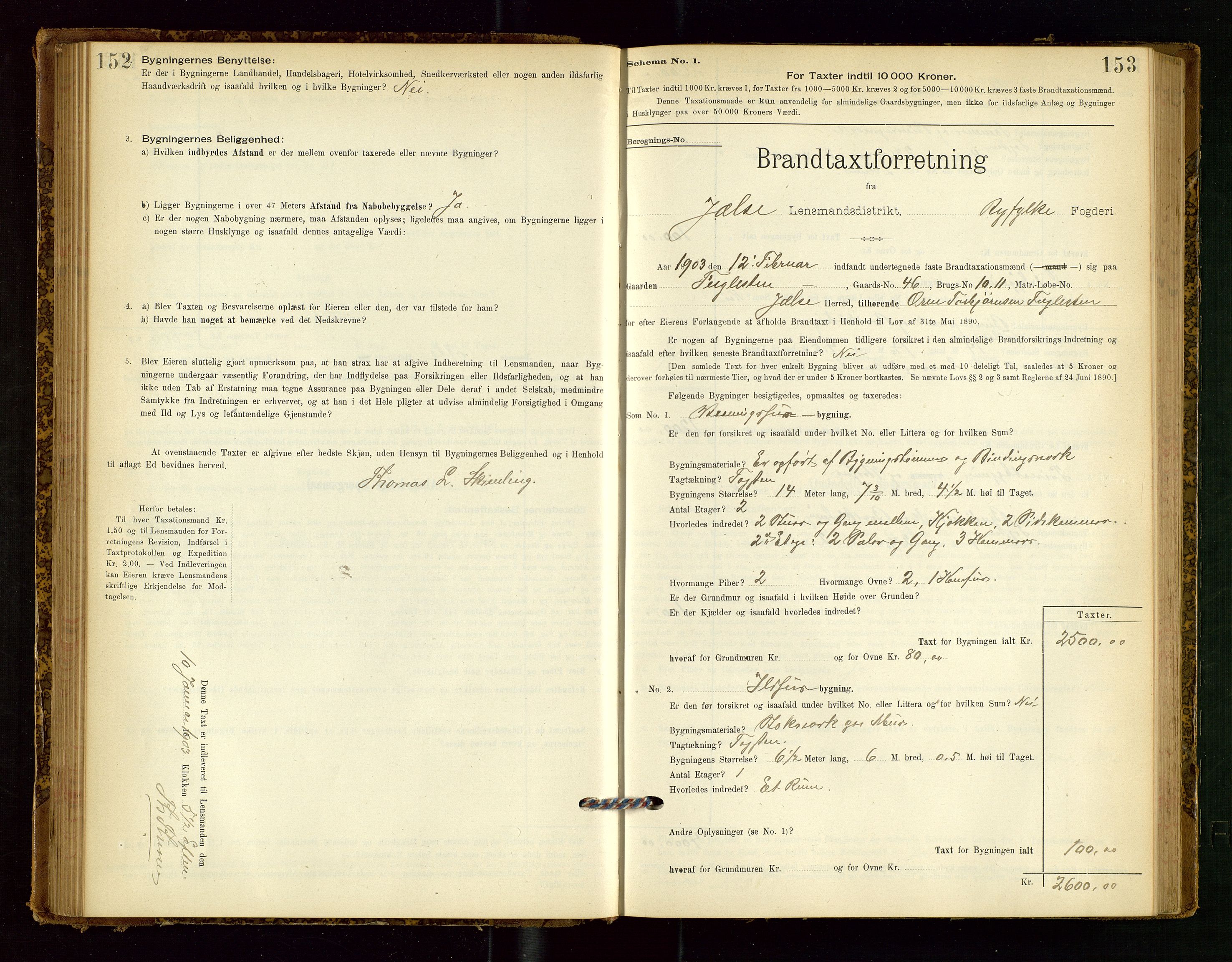 Jelsa lensmannskontor, SAST/A-100360/Gob/L0001: "Brandtaxationsprotocol", 1895-1918, s. 152-153