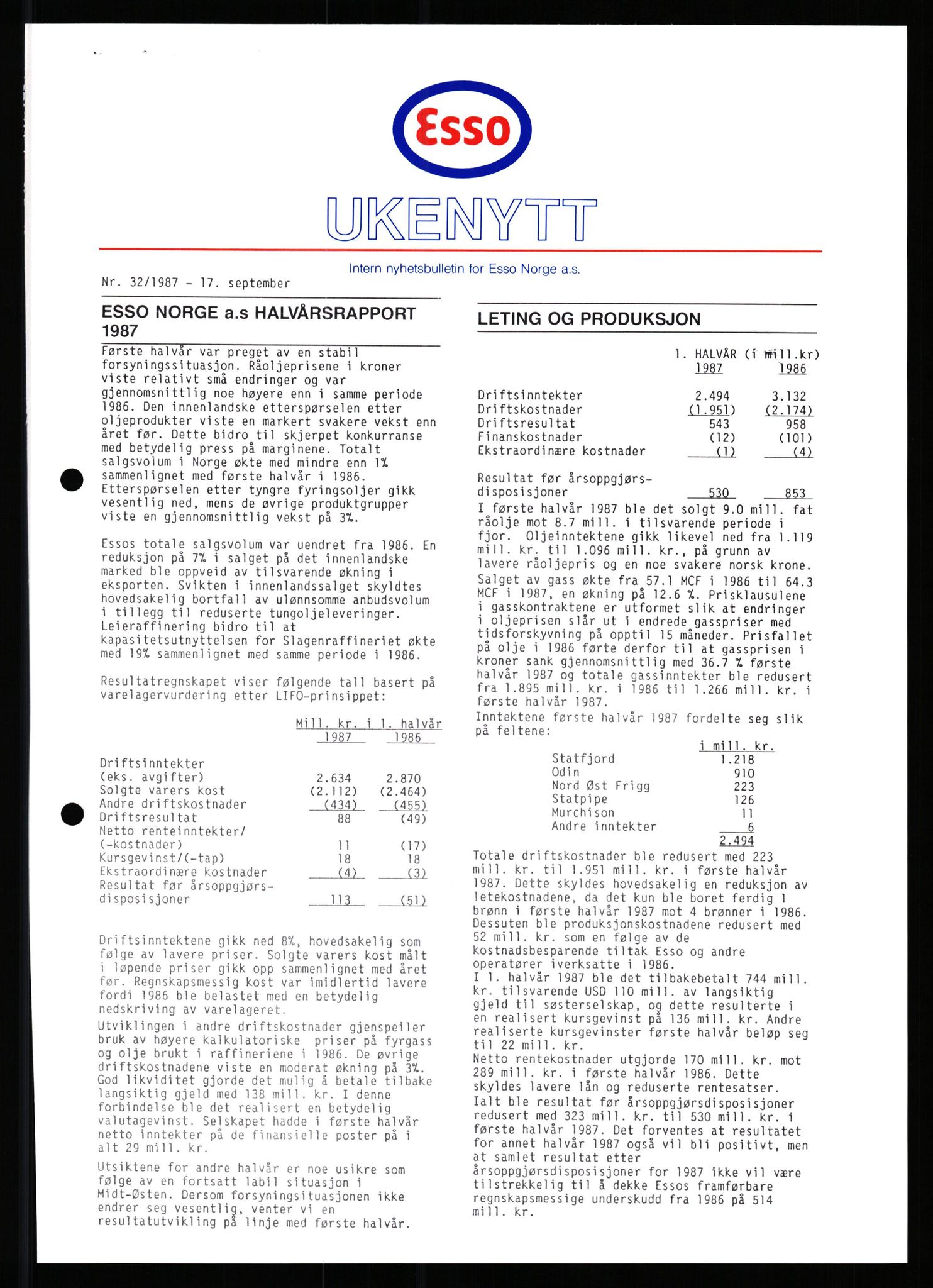 Pa 0982 - Esso Norge A/S, AV/SAST-A-100448/X/Xd/L0003: Ukenytt, 1987-1991