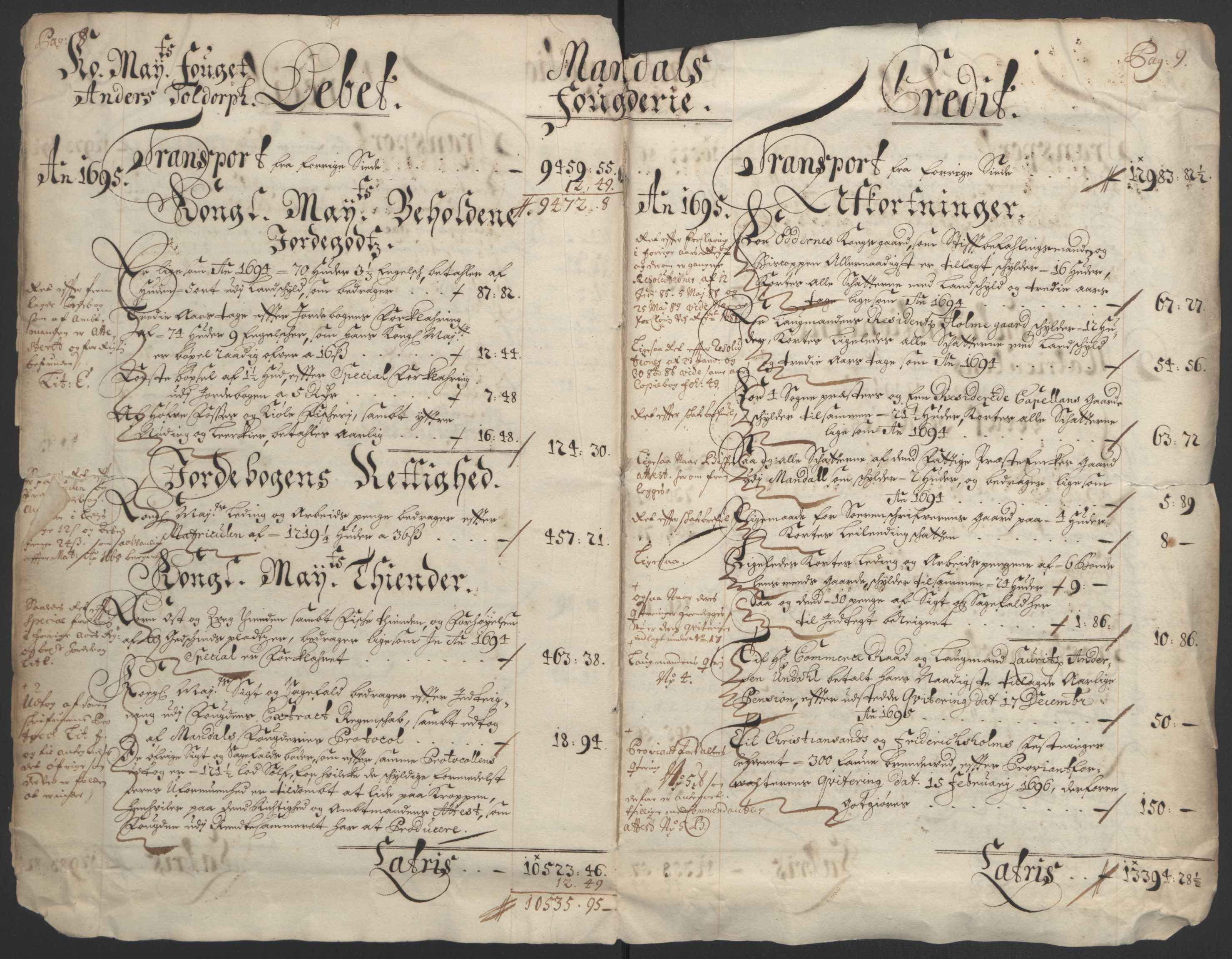 Rentekammeret inntil 1814, Reviderte regnskaper, Fogderegnskap, AV/RA-EA-4092/R43/L2545: Fogderegnskap Lista og Mandal, 1694-1695, s. 202