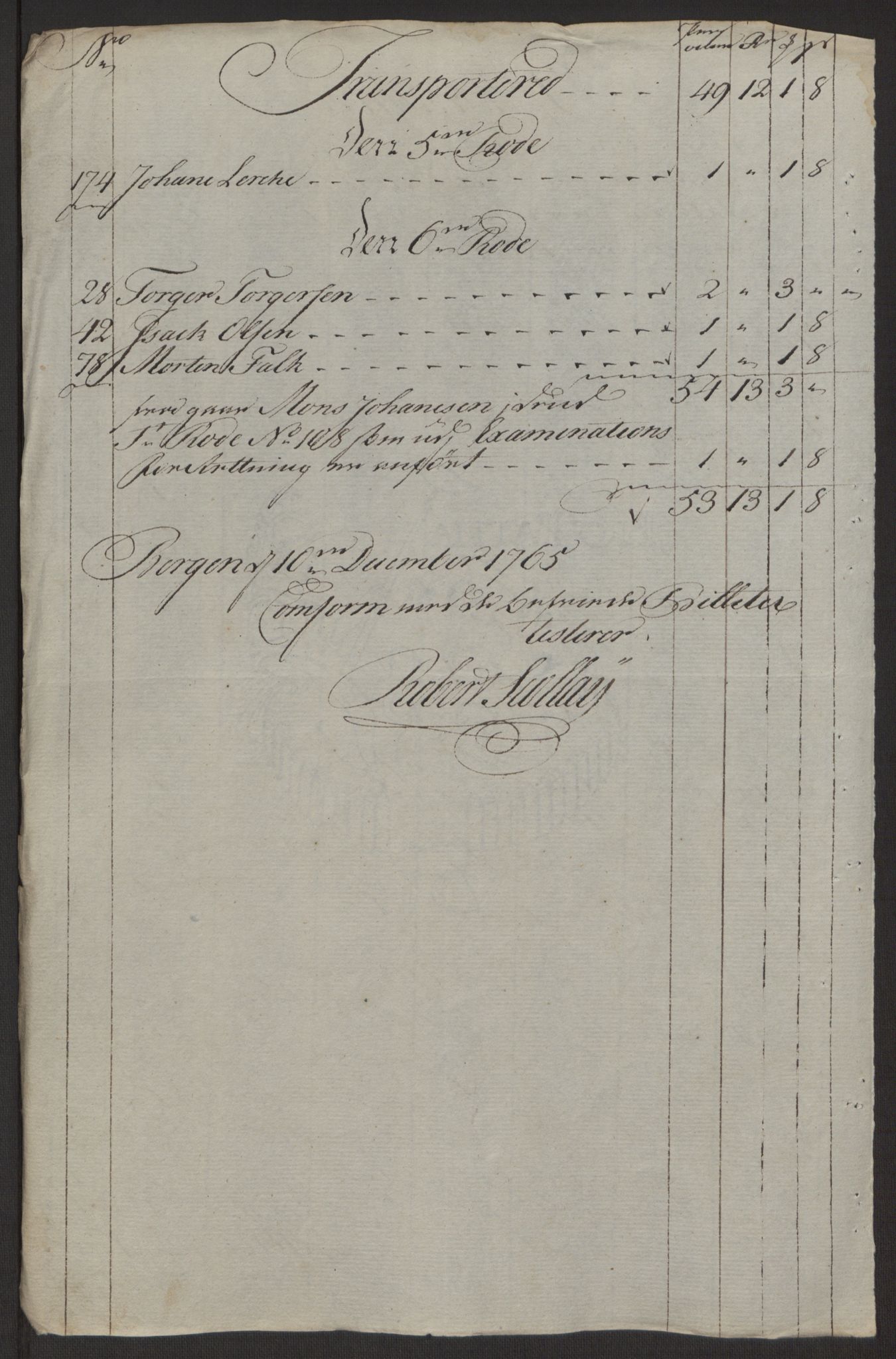 Rentekammeret inntil 1814, Reviderte regnskaper, Byregnskaper, RA/EA-4066/R/Rp/L0367/0001: [P21] Kontribusjonsregnskap / Ekstraskatt, 1764, s. 169