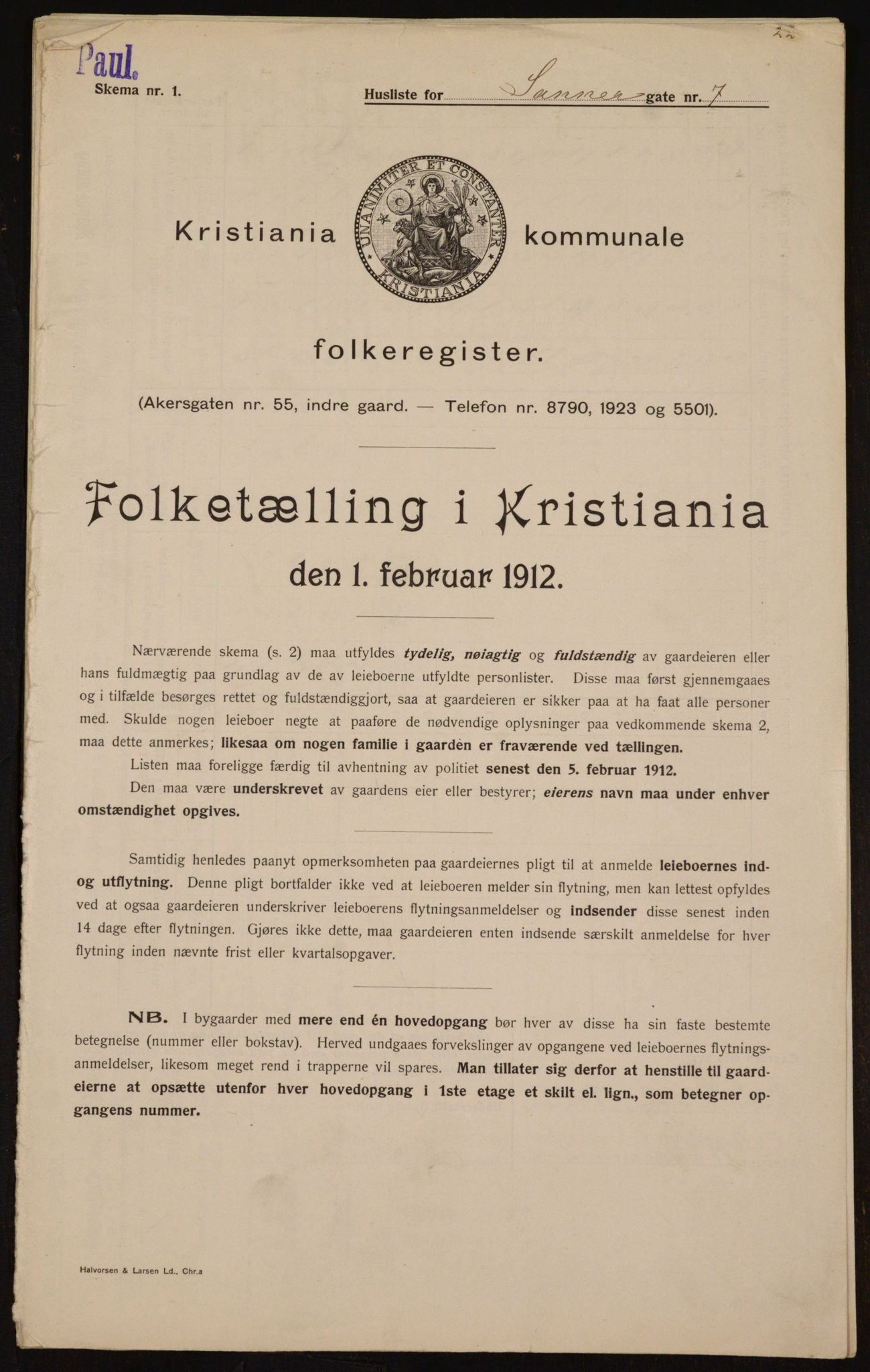 OBA, Kommunal folketelling 1.2.1912 for Kristiania, 1912, s. 88716