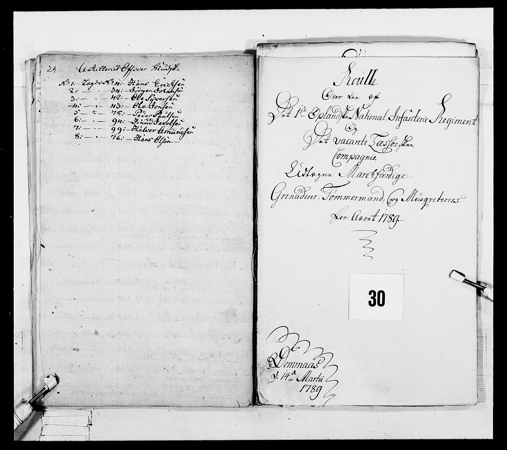 Generalitets- og kommissariatskollegiet, Det kongelige norske kommissariatskollegium, AV/RA-EA-5420/E/Eh/L0061: 1. Opplandske nasjonale infanteriregiment, 1789, s. 539