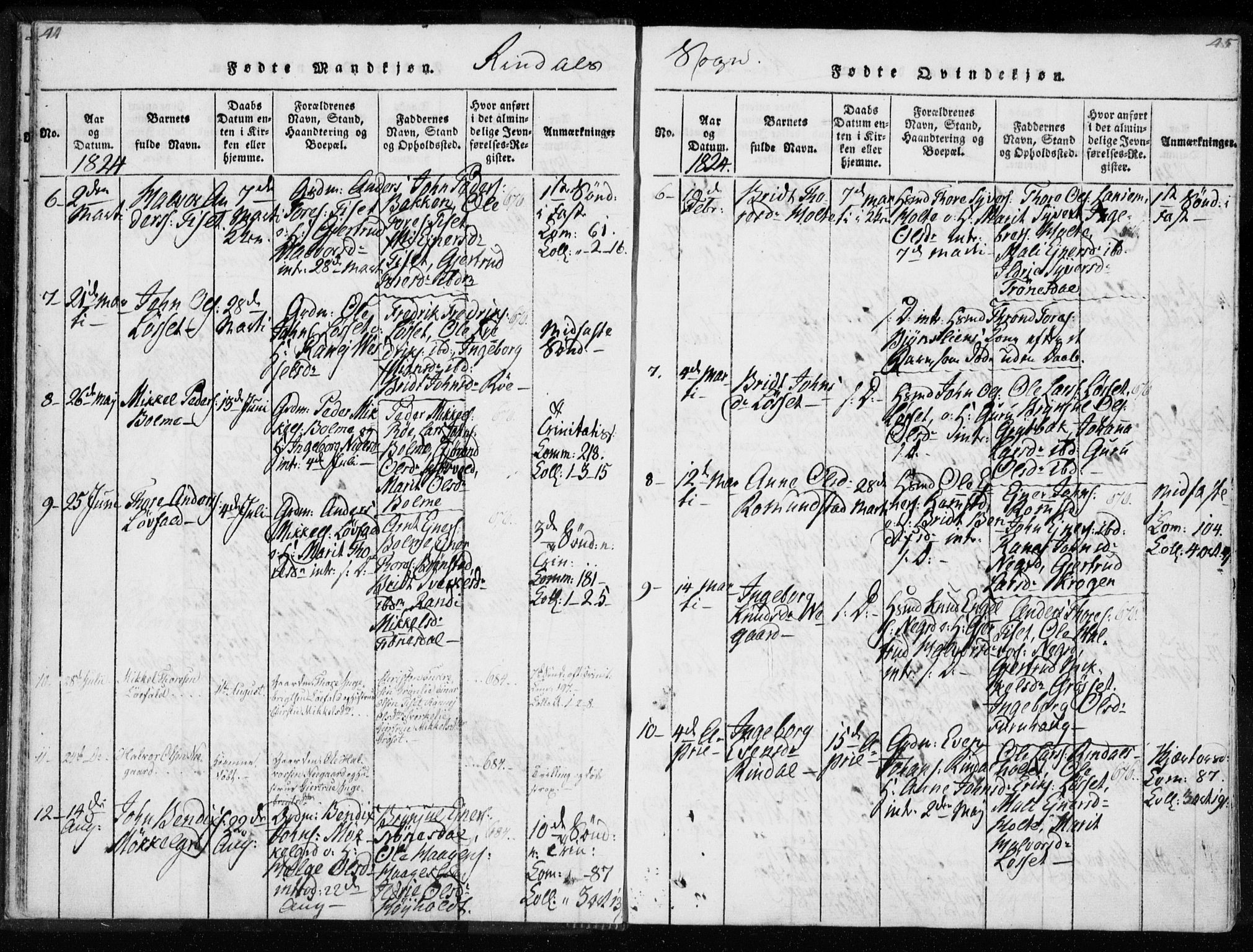 Ministerialprotokoller, klokkerbøker og fødselsregistre - Møre og Romsdal, AV/SAT-A-1454/595/L1041: Ministerialbok nr. 595A03, 1819-1829, s. 44-45