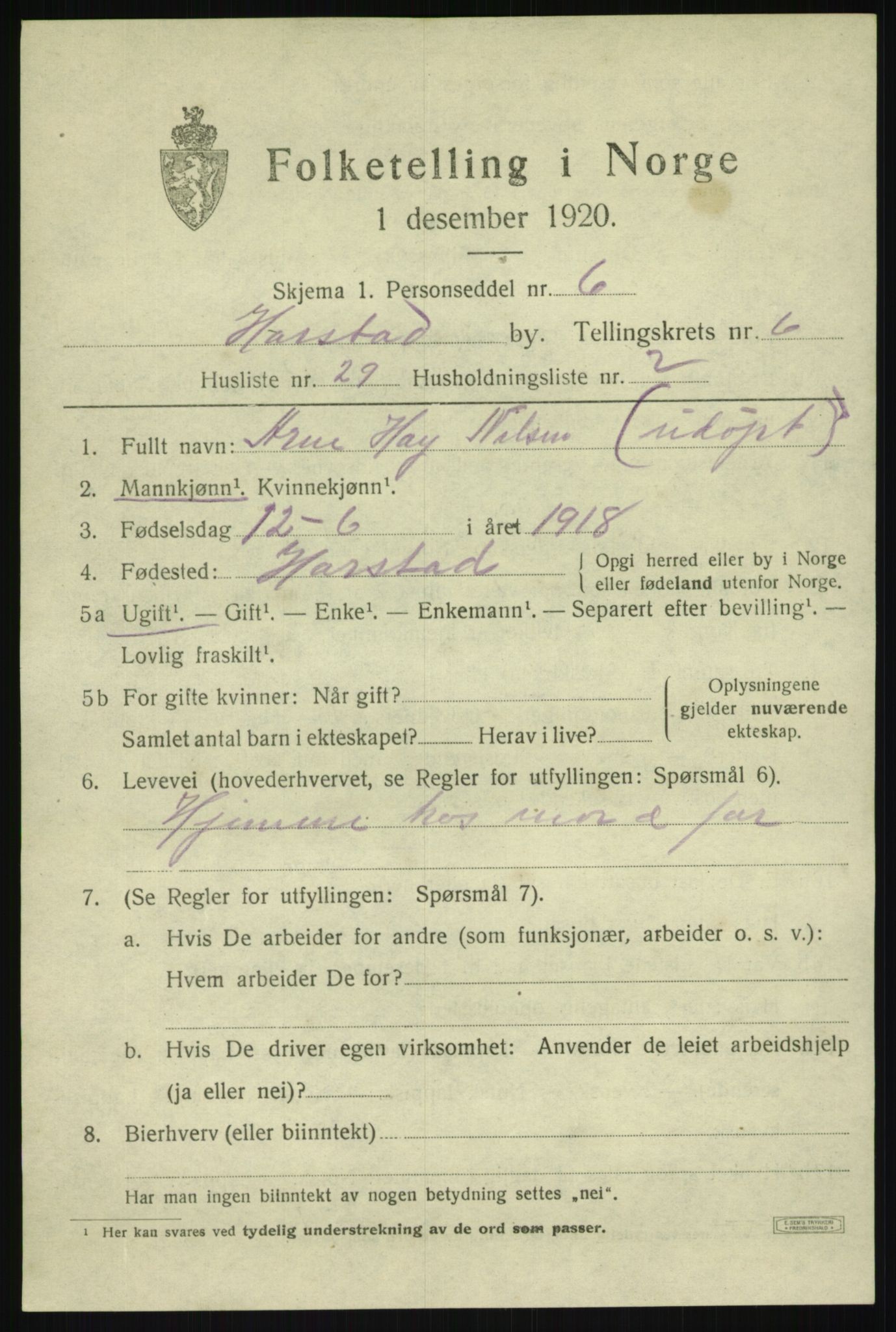 SATØ, Folketelling 1920 for 1901 Harstad ladested, 1920, s. 8240