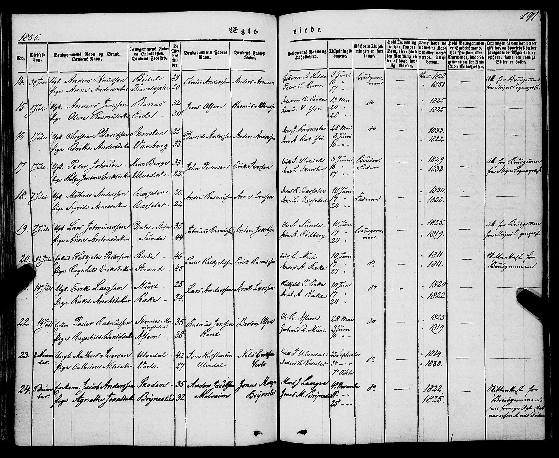 Innvik sokneprestembete, AV/SAB-A-80501: Ministerialbok nr. A 5, 1847-1865, s. 191