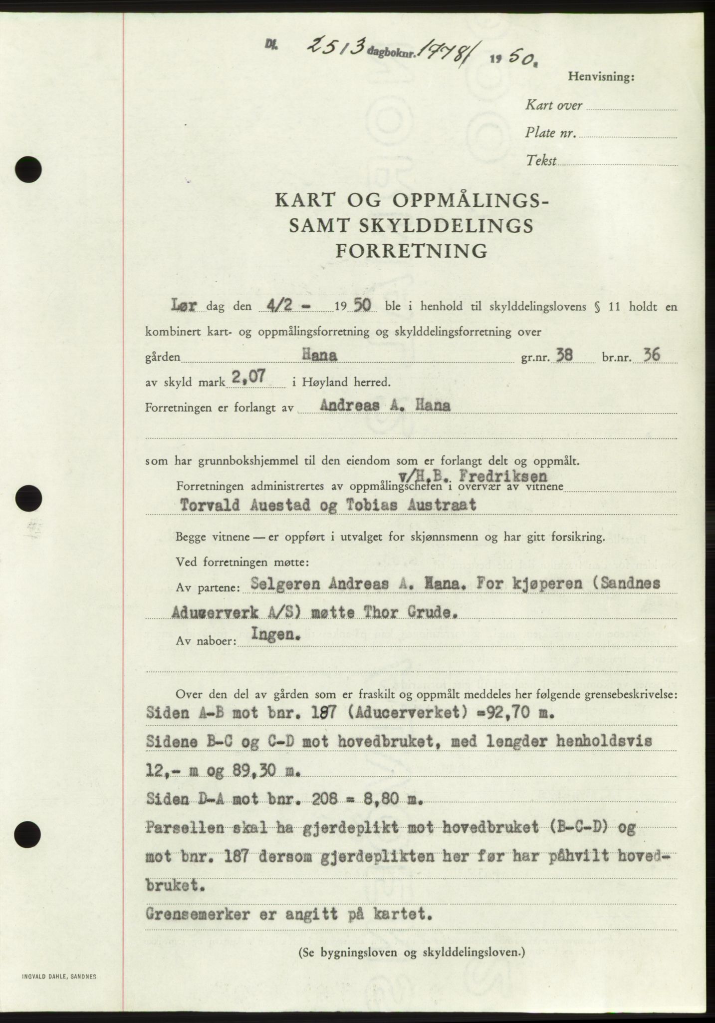 Jæren sorenskriveri, SAST/A-100310/03/G/Gba/L0107: Pantebok, 1950-1950, Dagboknr: 1778/1950