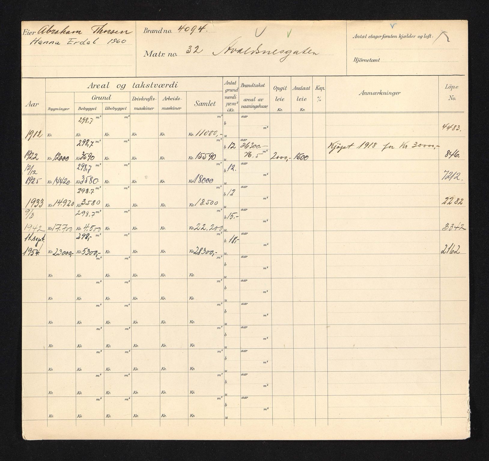 Stavanger kommune. Skattetakstvesenet, BYST/A-0440/F/Fa/Faa/L0003/0003: Skattetakstkort / Avaldsnesgata 32 - 52