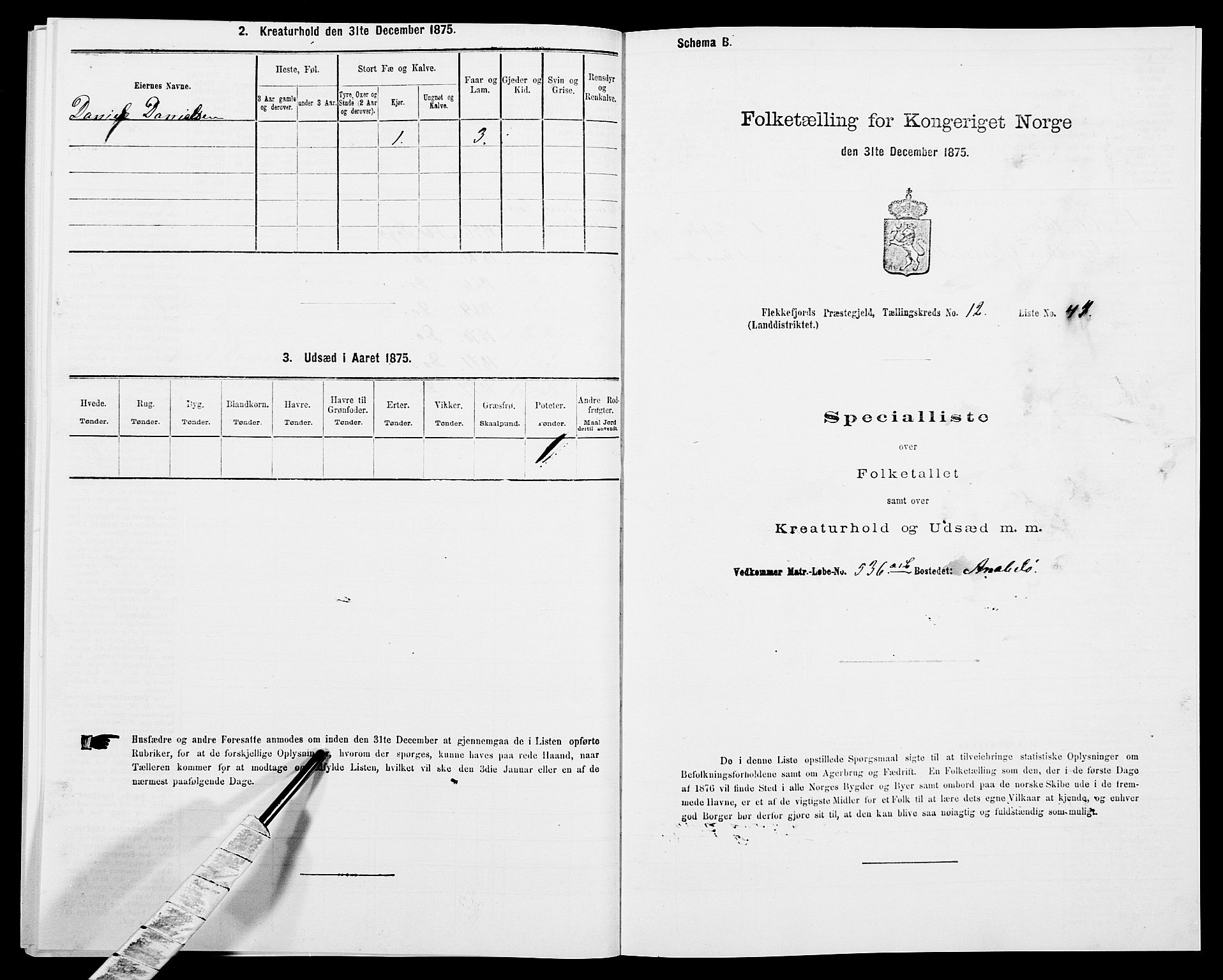 SAK, Folketelling 1875 for 1042L Flekkefjord prestegjeld, Nes sokn og Hidra sokn, 1875, s. 1528