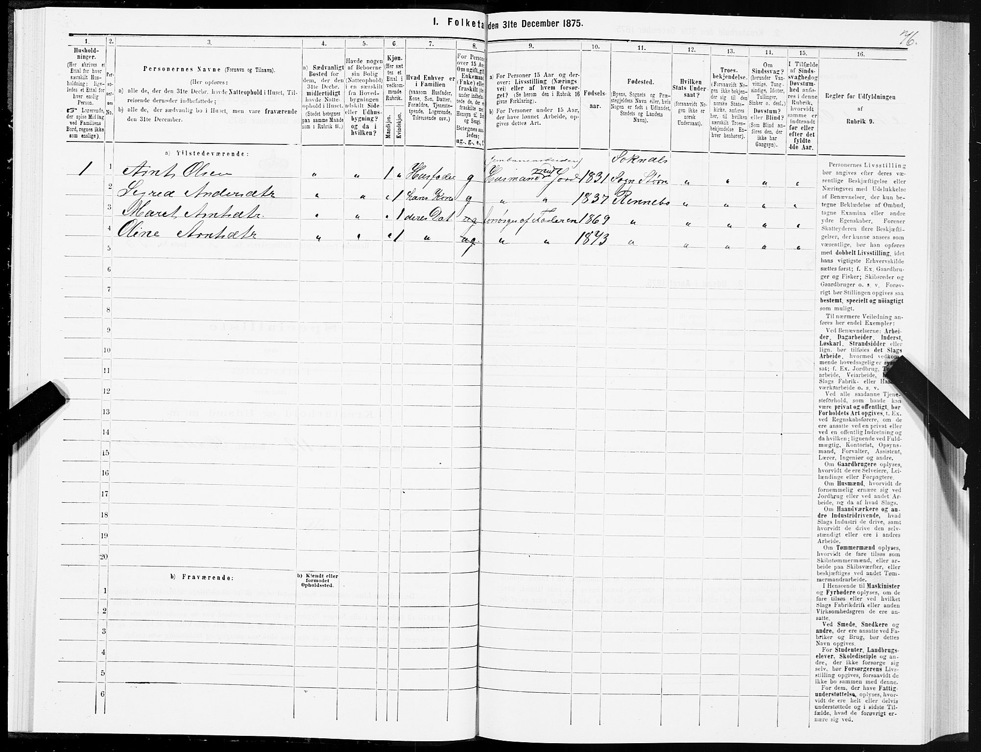 SAT, Folketelling 1875 for 1635P Rennebu prestegjeld, 1875, s. 2076