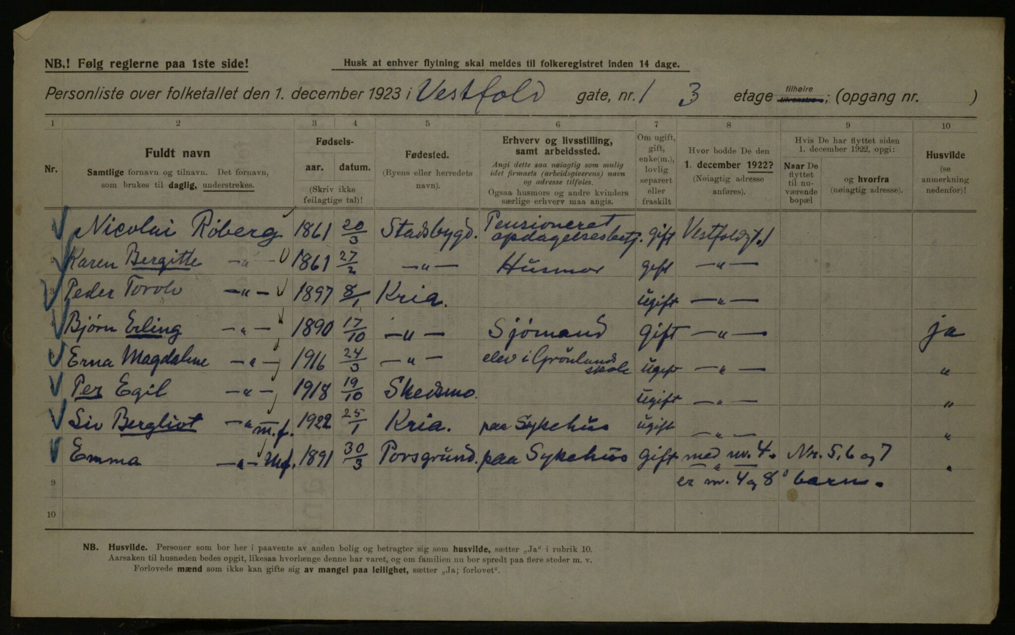 OBA, Kommunal folketelling 1.12.1923 for Kristiania, 1923, s. 135212