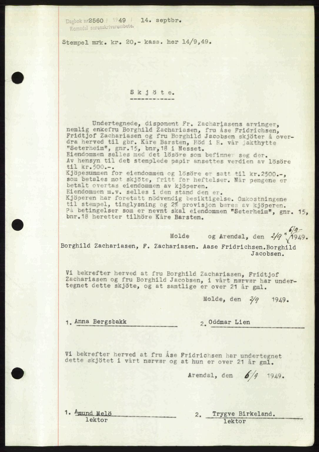 Romsdal sorenskriveri, AV/SAT-A-4149/1/2/2C: Pantebok nr. A30, 1949-1949, Dagboknr: 2560/1949