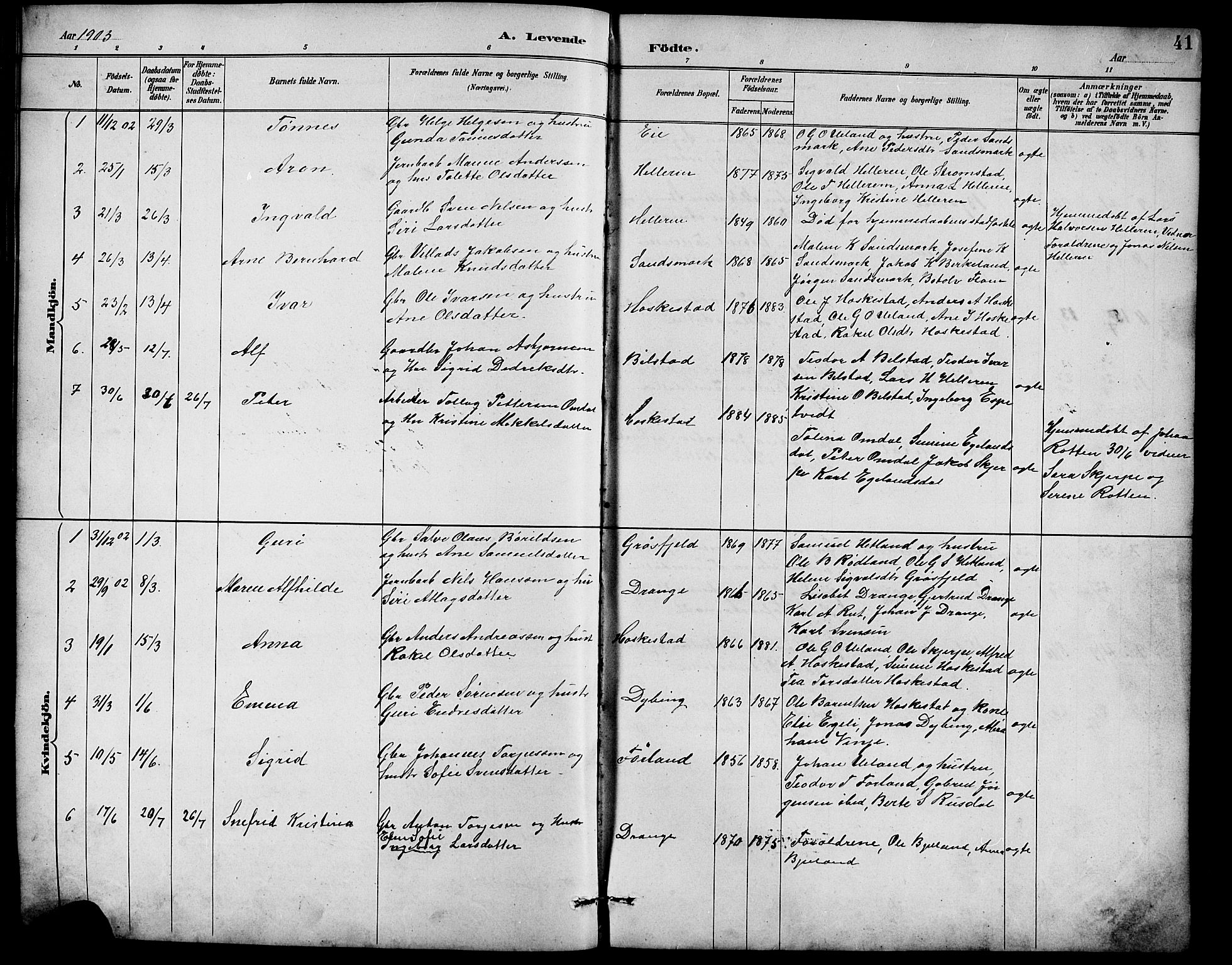 Lund sokneprestkontor, AV/SAST-A-101809/S07/L0007: Klokkerbok nr. B 7, 1890-1925, s. 41