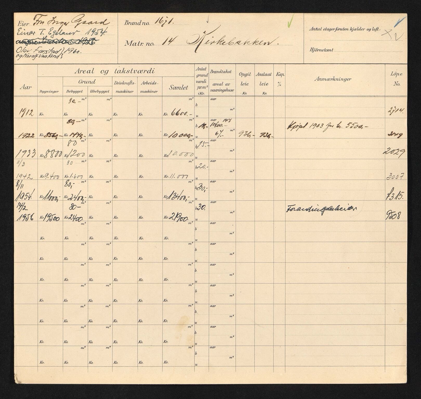 Stavanger kommune. Skattetakstvesenet, BYST/A-0440/F/Fa/Faa/L0024/0007: Skattetakstkort / Kirkebakken 14 - 36