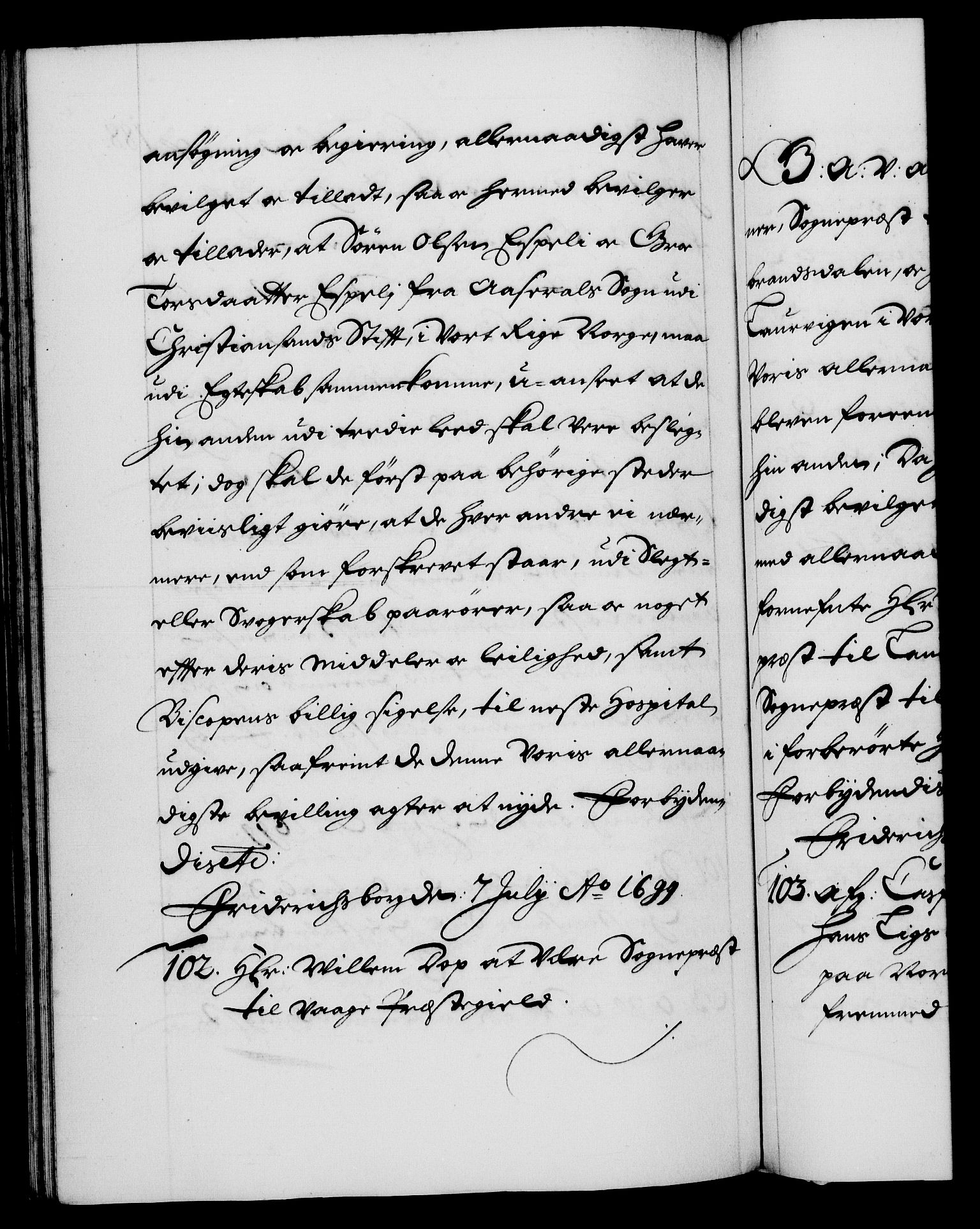 Danske Kanselli 1572-1799, RA/EA-3023/F/Fc/Fca/Fcaa/L0017: Norske registre (mikrofilm), 1698-1699, s. 188b