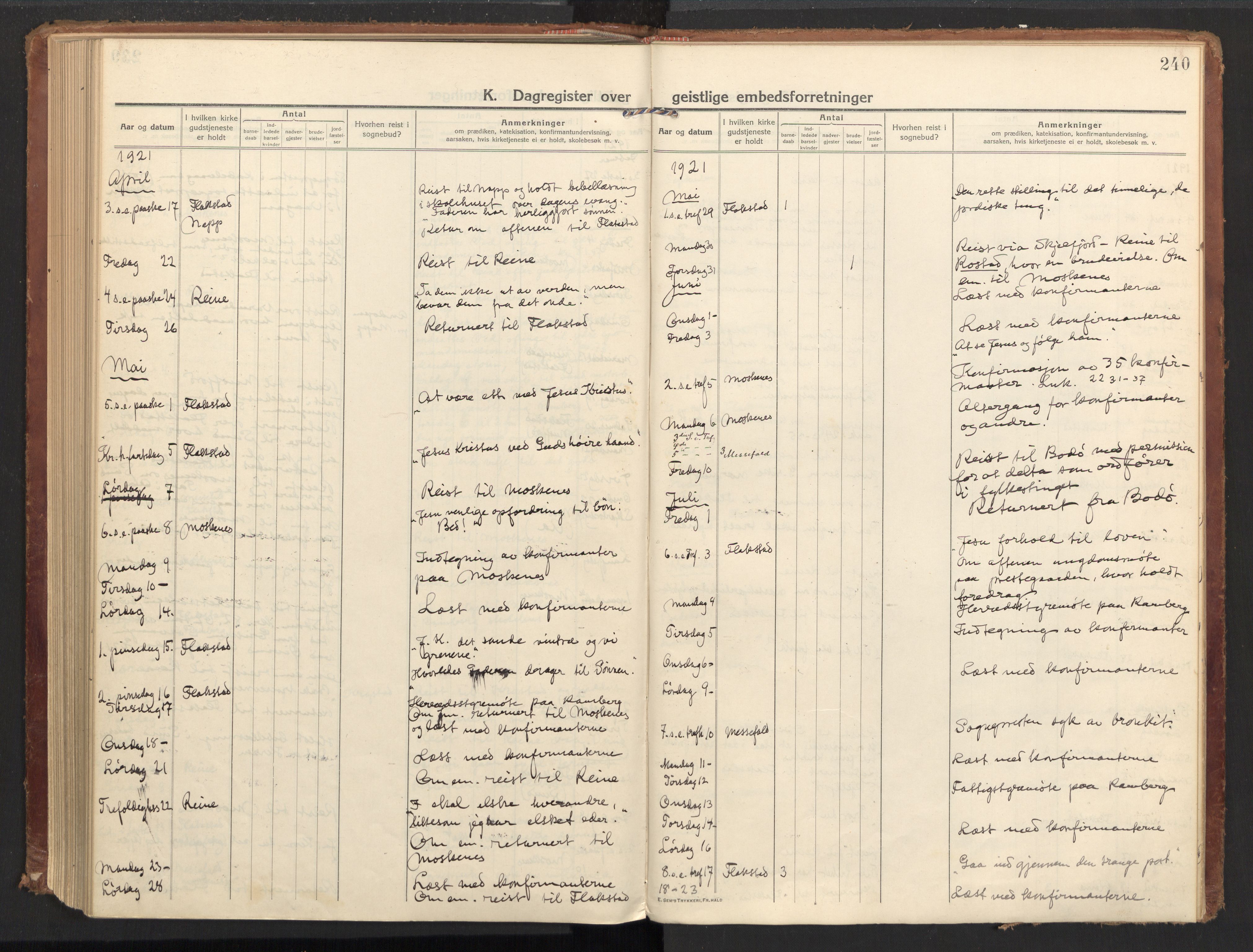 Ministerialprotokoller, klokkerbøker og fødselsregistre - Nordland, AV/SAT-A-1459/885/L1210: Ministerialbok nr. 885A10, 1916-1926, s. 240