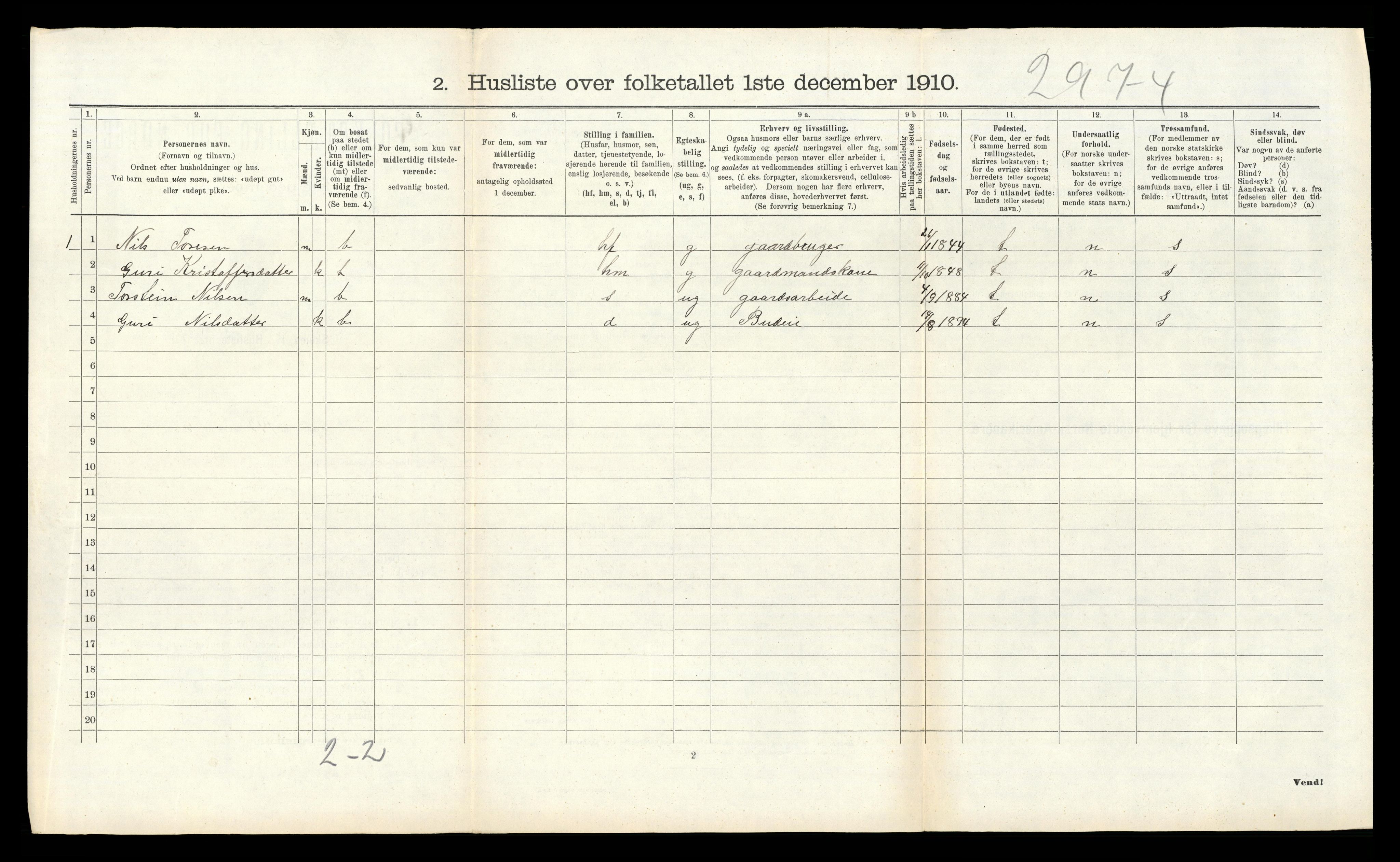 RA, Folketelling 1910 for 0633 Nore herred, 1910, s. 314