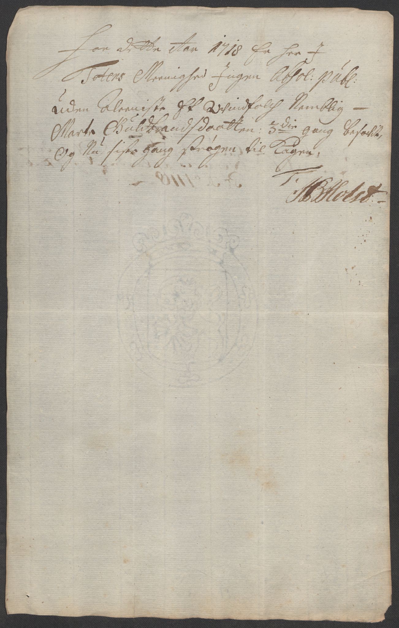 Rentekammeret inntil 1814, Reviderte regnskaper, Fogderegnskap, AV/RA-EA-4092/R18/L1320: Fogderegnskap Hadeland, Toten og Valdres, 1718, s. 92