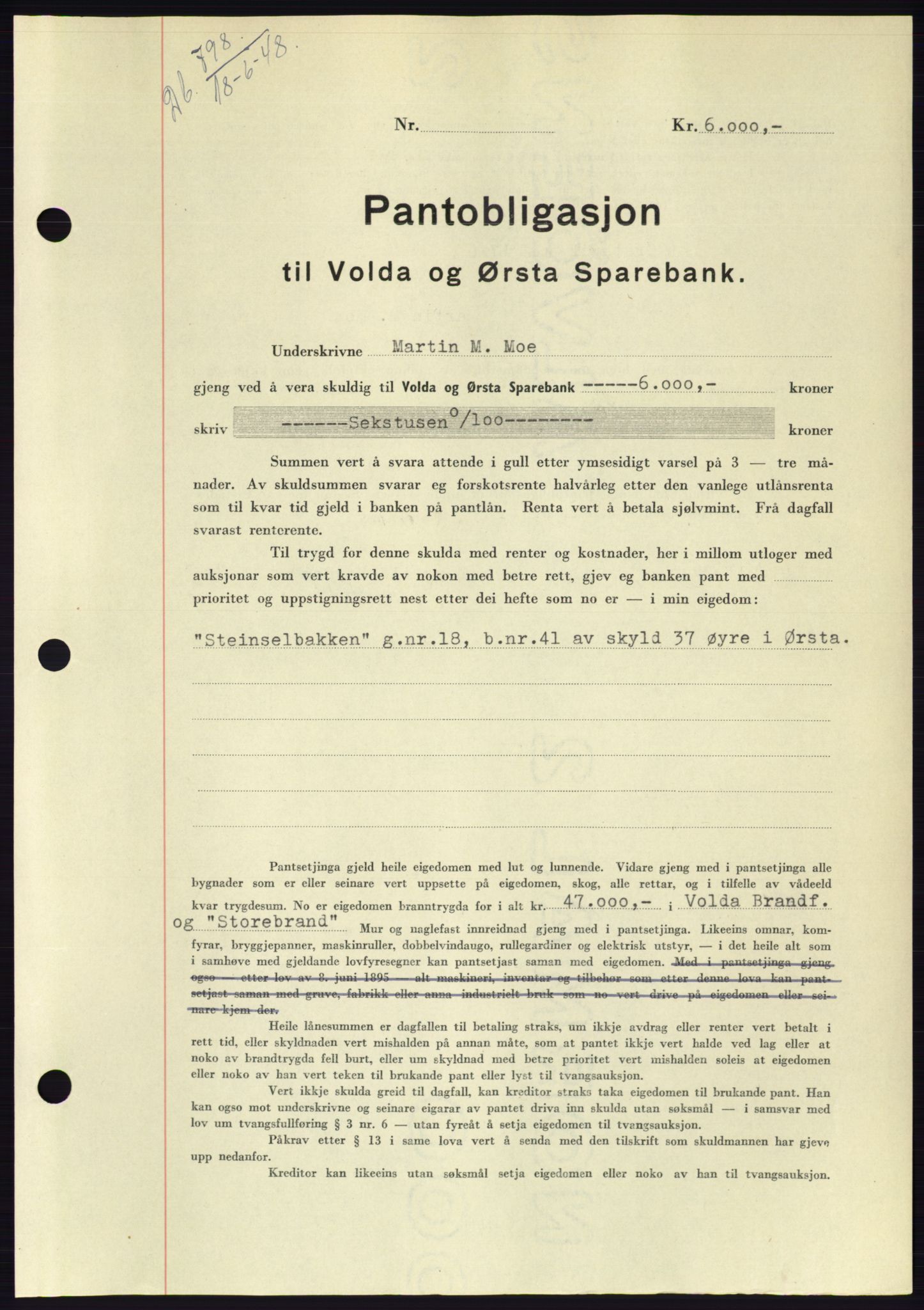 Søre Sunnmøre sorenskriveri, SAT/A-4122/1/2/2C/L0116: Pantebok nr. 4B, 1948-1949, Dagboknr: 798/1948