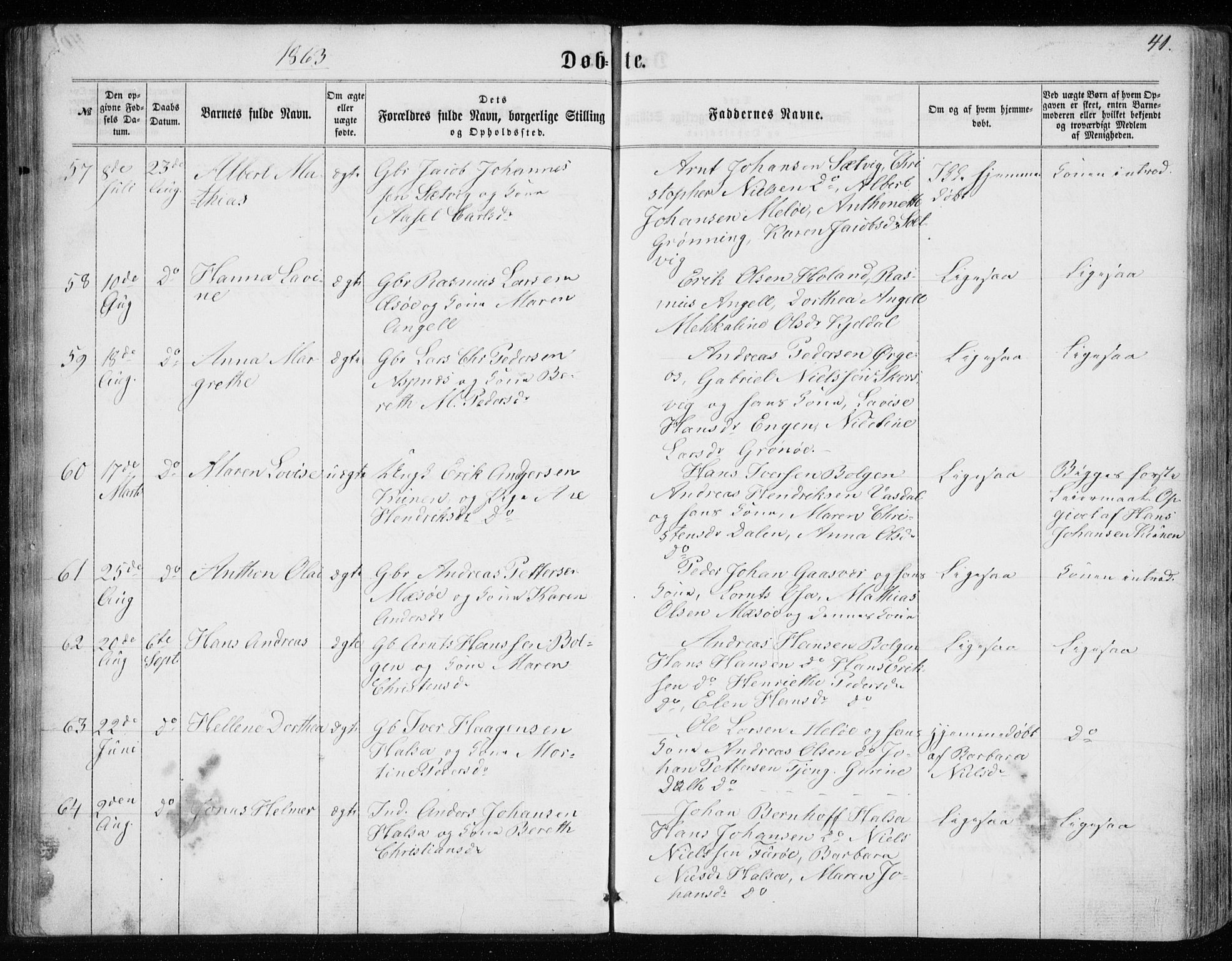 Ministerialprotokoller, klokkerbøker og fødselsregistre - Nordland, SAT/A-1459/843/L0634: Klokkerbok nr. 843C03, 1860-1884, s. 41