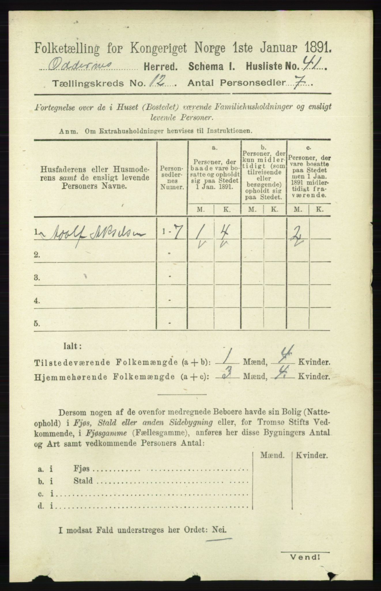 RA, Folketelling 1891 for 1012 Oddernes herred, 1891, s. 4351