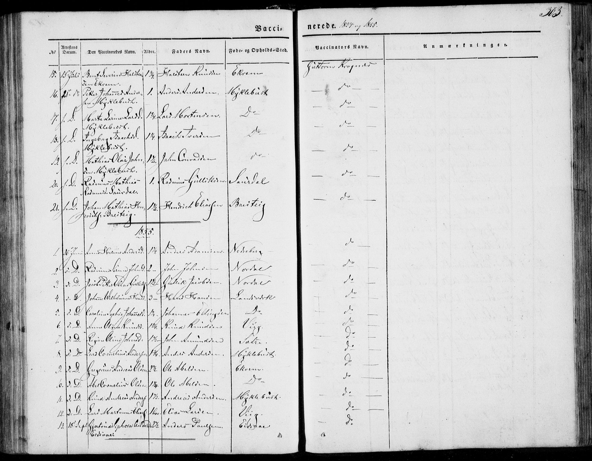 Ministerialprotokoller, klokkerbøker og fødselsregistre - Møre og Romsdal, SAT/A-1454/502/L0023: Ministerialbok nr. 502A01, 1844-1873, s. 303