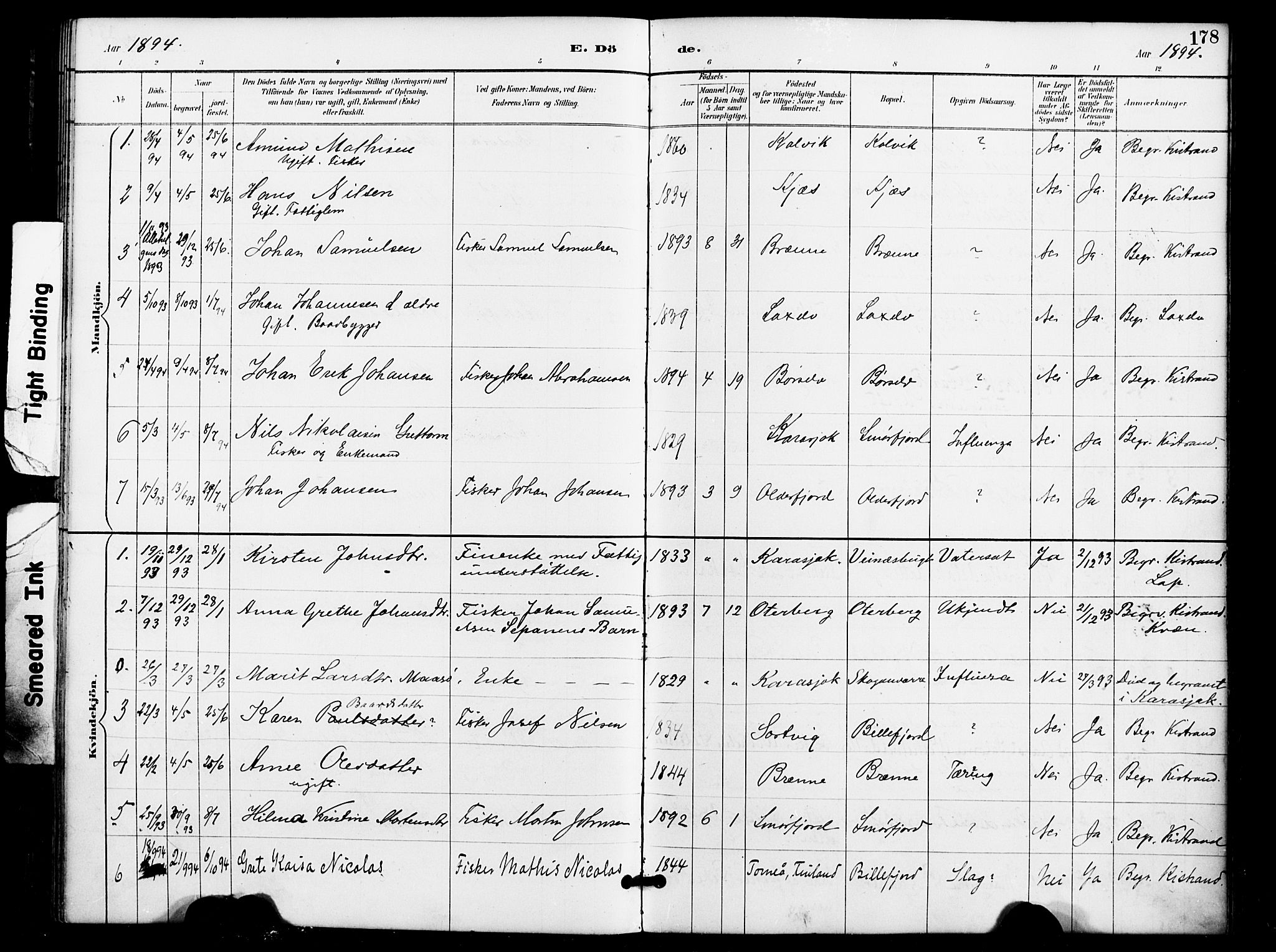 Kistrand/Porsanger sokneprestembete, SATØ/S-1351/H/Ha/L0008.kirke: Ministerialbok nr. 8, 1890-1898, s. 178