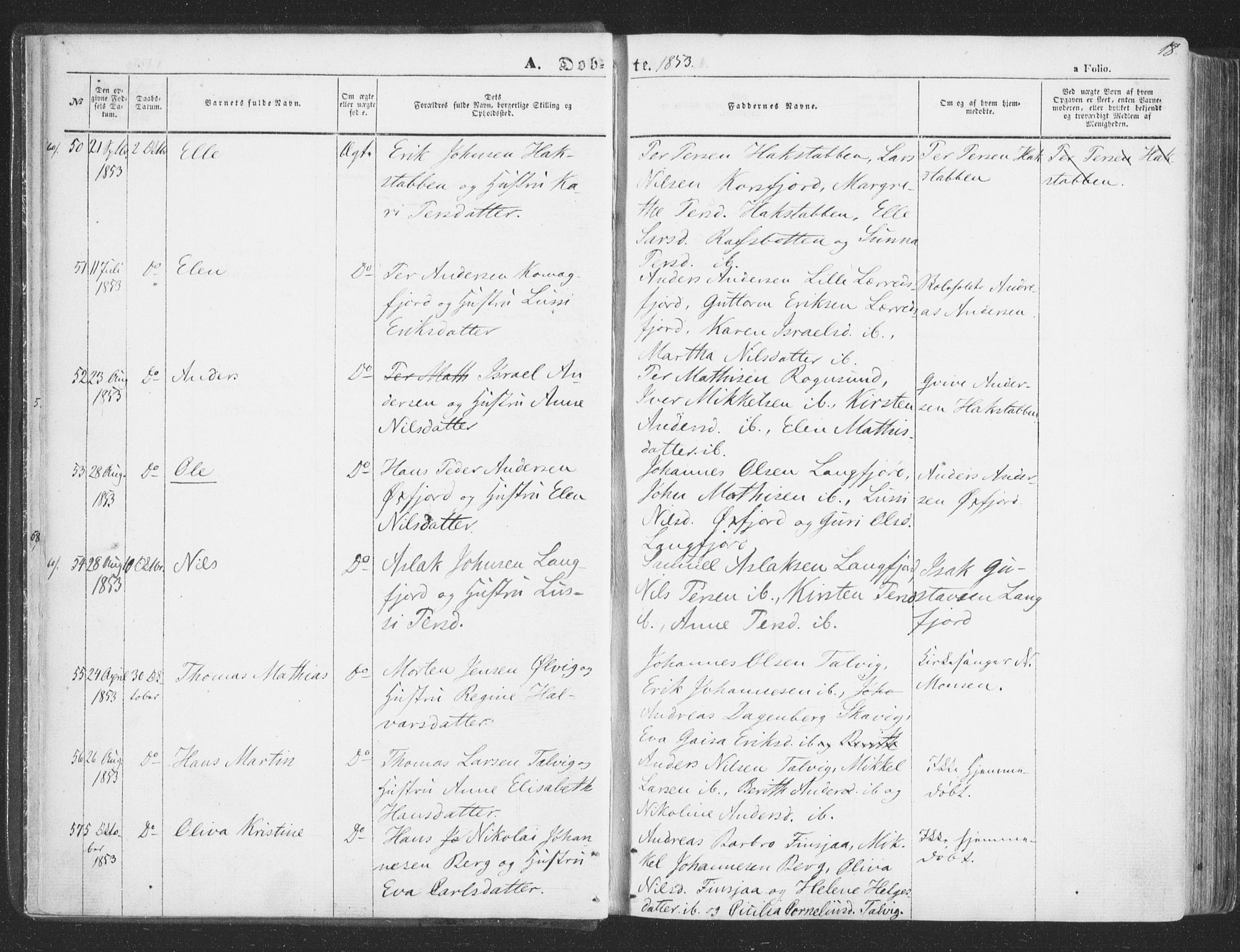 Talvik sokneprestkontor, AV/SATØ-S-1337/H/Ha/L0010kirke: Ministerialbok nr. 10, 1852-1864, s. 18