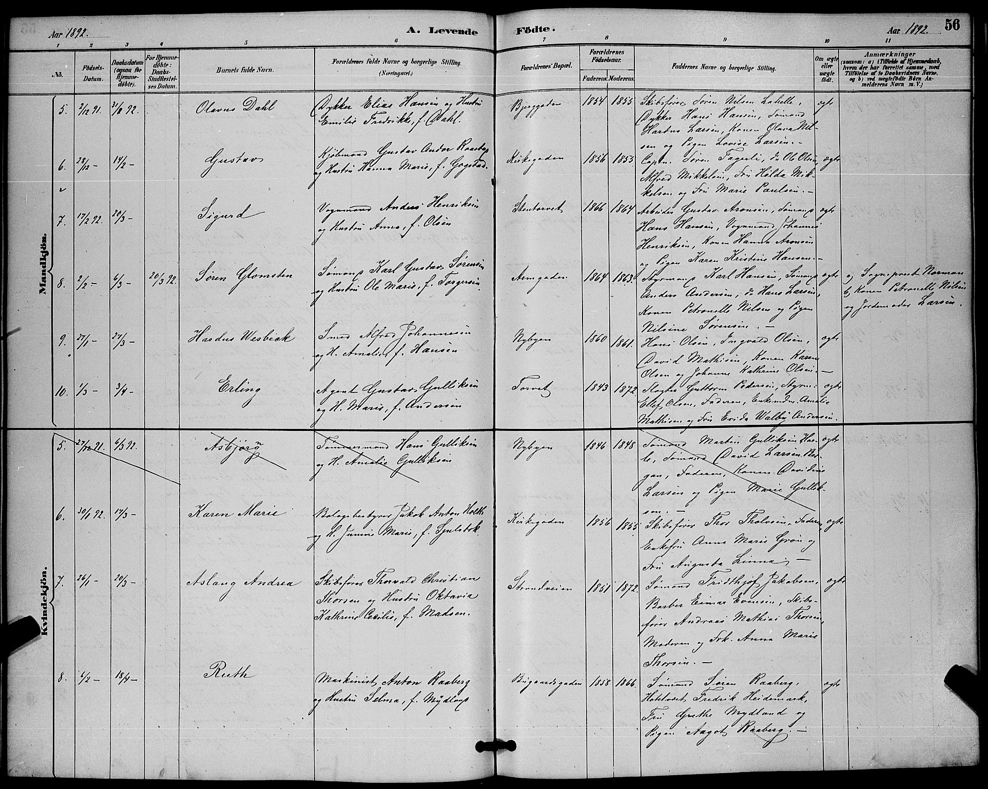 Sandefjord kirkebøker, AV/SAKO-A-315/G/Ga/L0001: Klokkerbok nr. 1, 1885-1903, s. 56