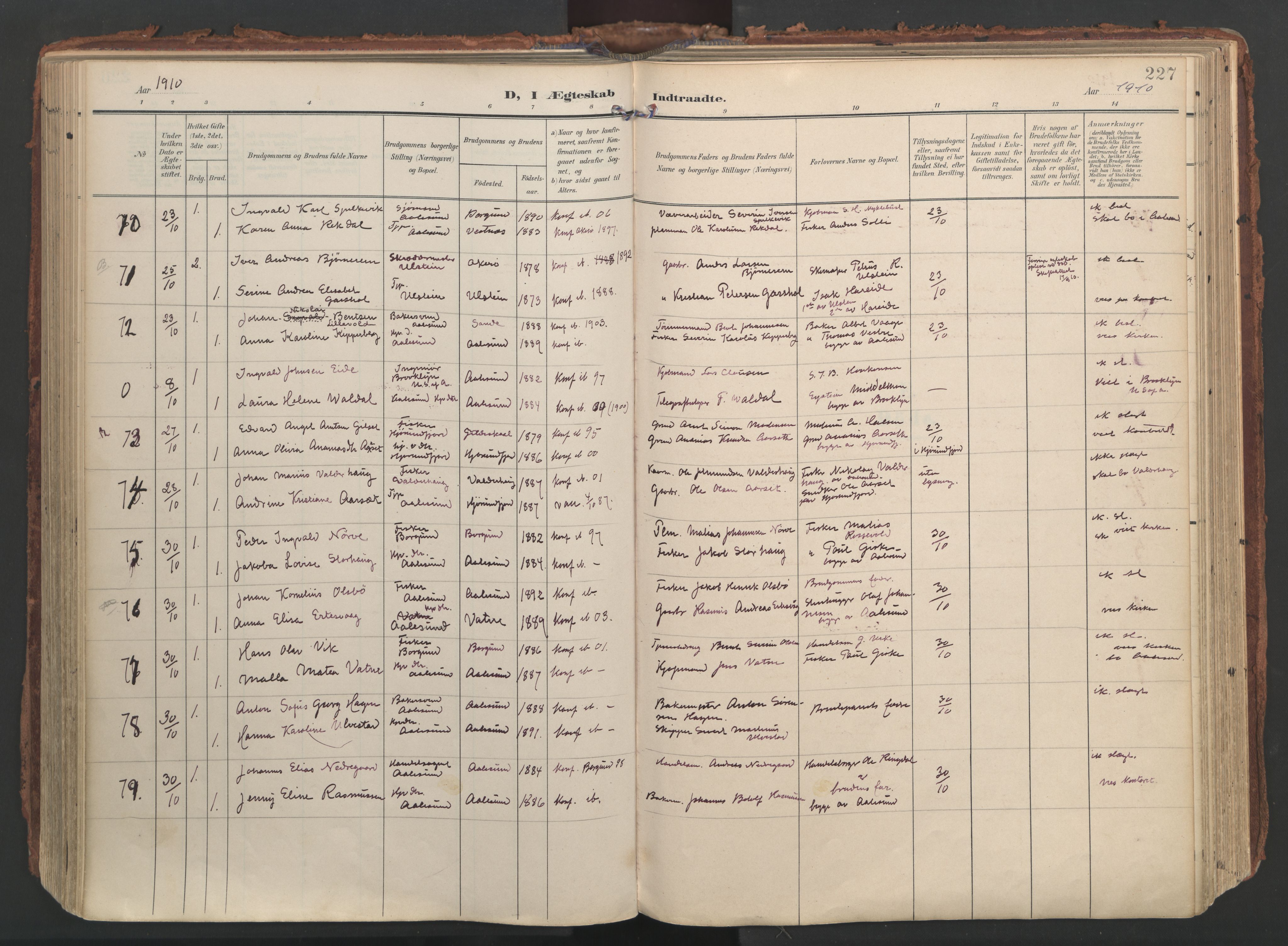 Ministerialprotokoller, klokkerbøker og fødselsregistre - Møre og Romsdal, AV/SAT-A-1454/529/L0459: Ministerialbok nr. 529A09, 1904-1917, s. 227