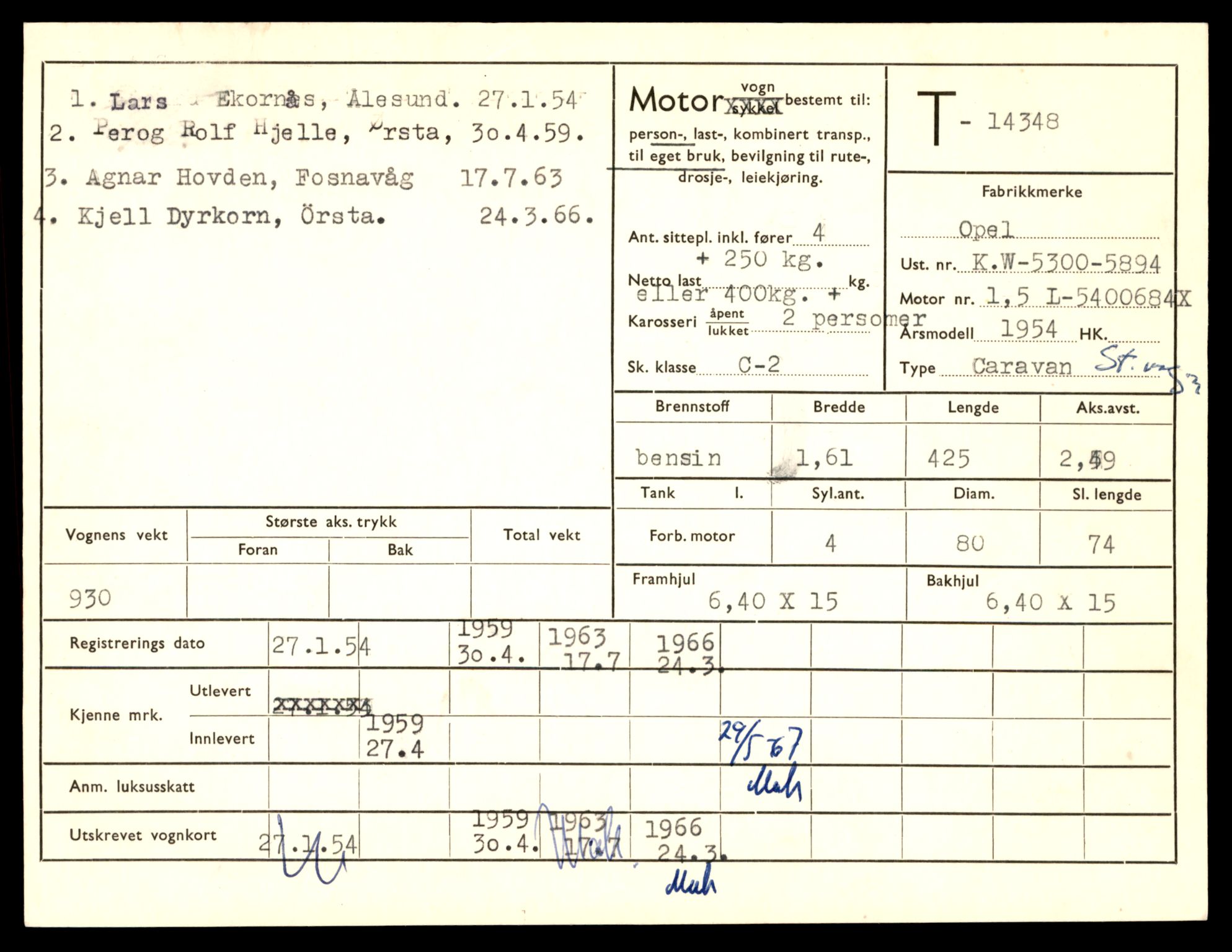 Møre og Romsdal vegkontor - Ålesund trafikkstasjon, AV/SAT-A-4099/F/Fe/L0045: Registreringskort for kjøretøy T 14320 - T 14444, 1927-1998, s. 727