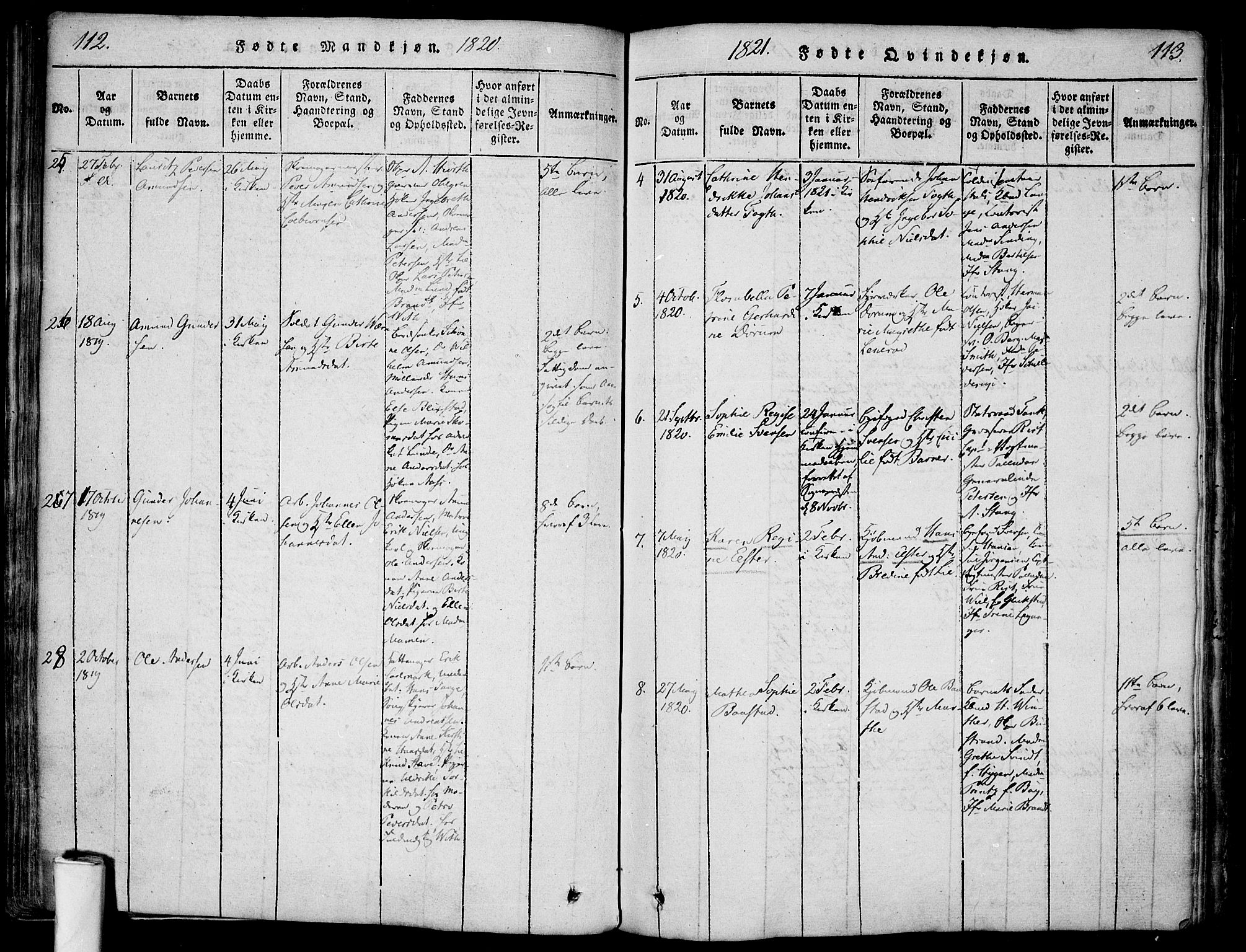 Halden prestekontor Kirkebøker, AV/SAO-A-10909/F/Fa/L0003: Ministerialbok nr. I 3, 1815-1834, s. 112-113