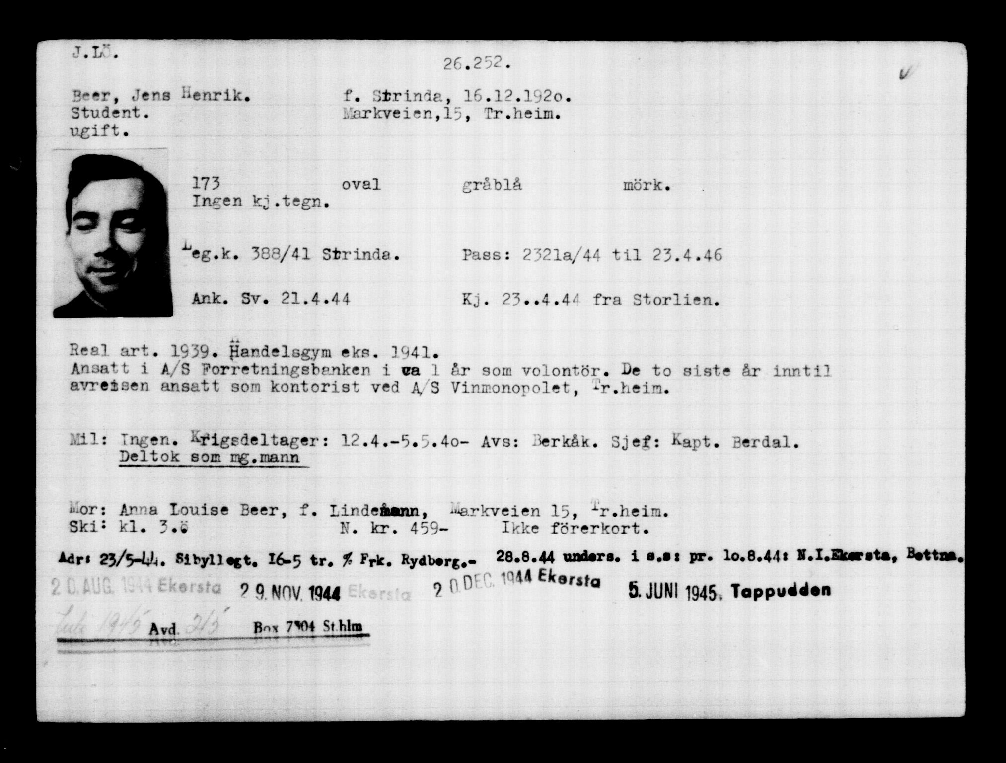 Den Kgl. Norske Legasjons Flyktningskontor, AV/RA-S-6753/V/Va/L0011: Kjesäterkartoteket.  Flyktningenr. 25300-28349, 1940-1945, s. 1003