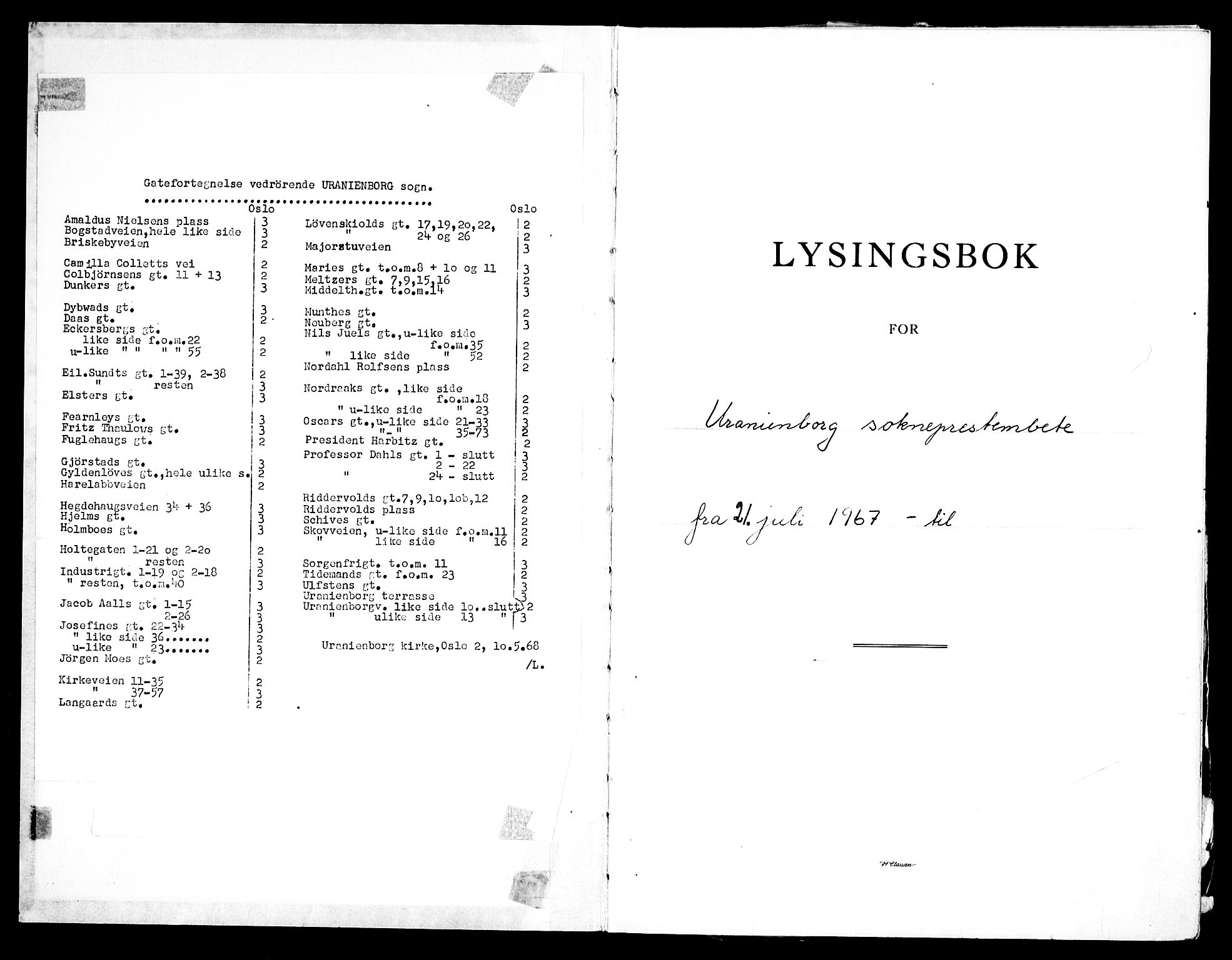 Uranienborg prestekontor Kirkebøker, SAO/A-10877/H/Hb/L0005: Lysningsprotokoll nr. II 5, 1967-1969