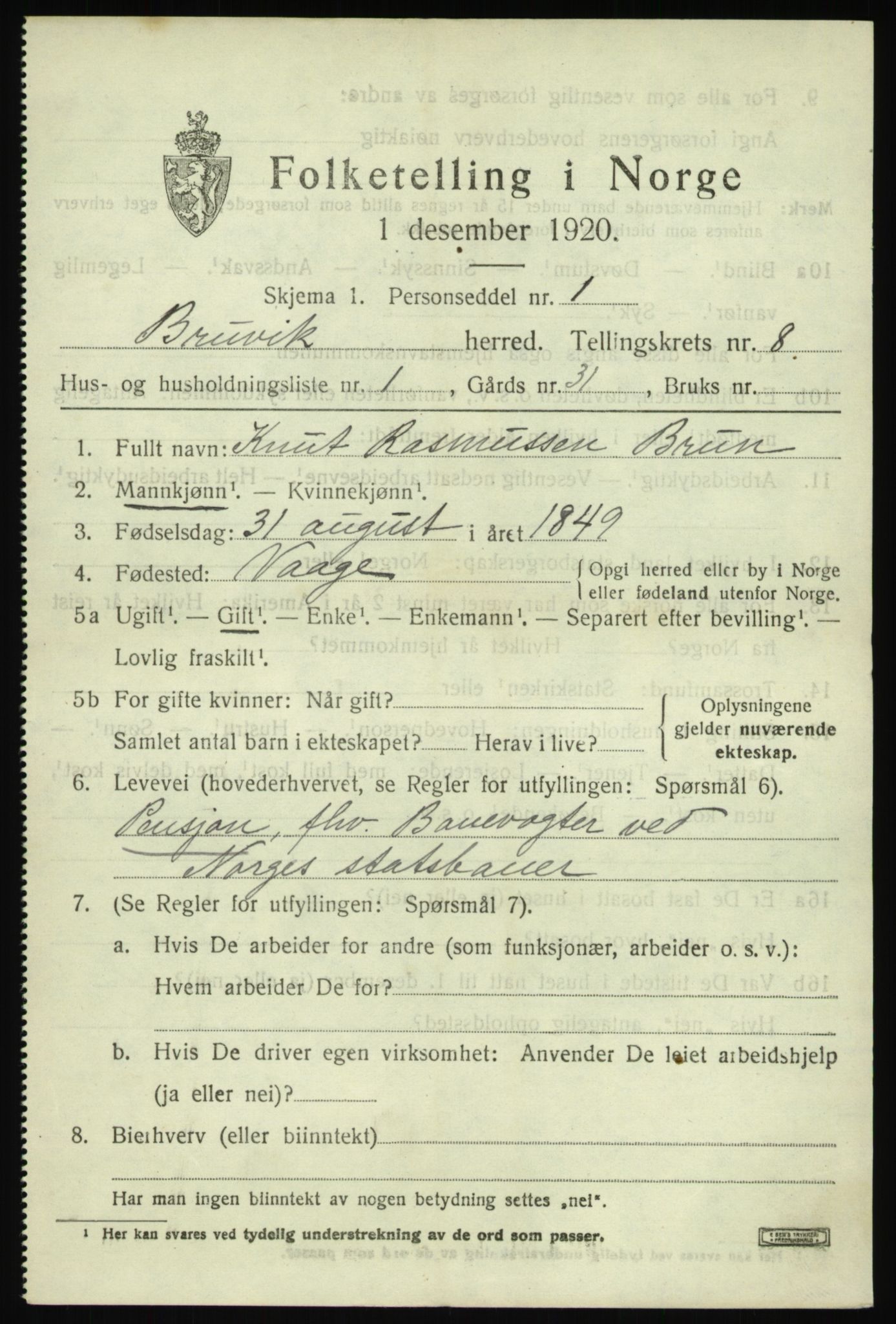 SAB, Folketelling 1920 for 1251 Bruvik herred, 1920, s. 5014