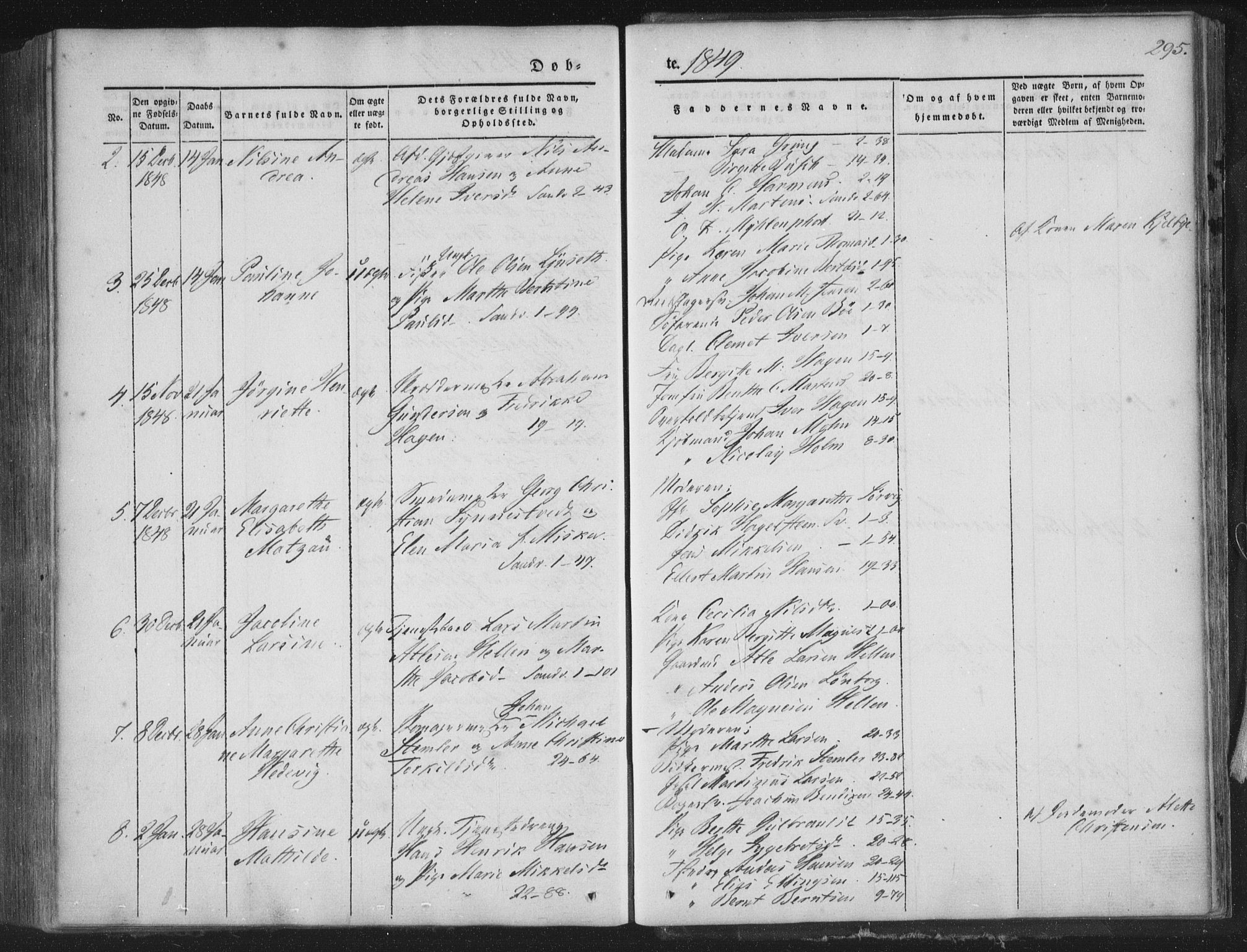 Korskirken sokneprestembete, SAB/A-76101/H/Haa/L0016: Ministerialbok nr. B 2, 1841-1851, s. 295