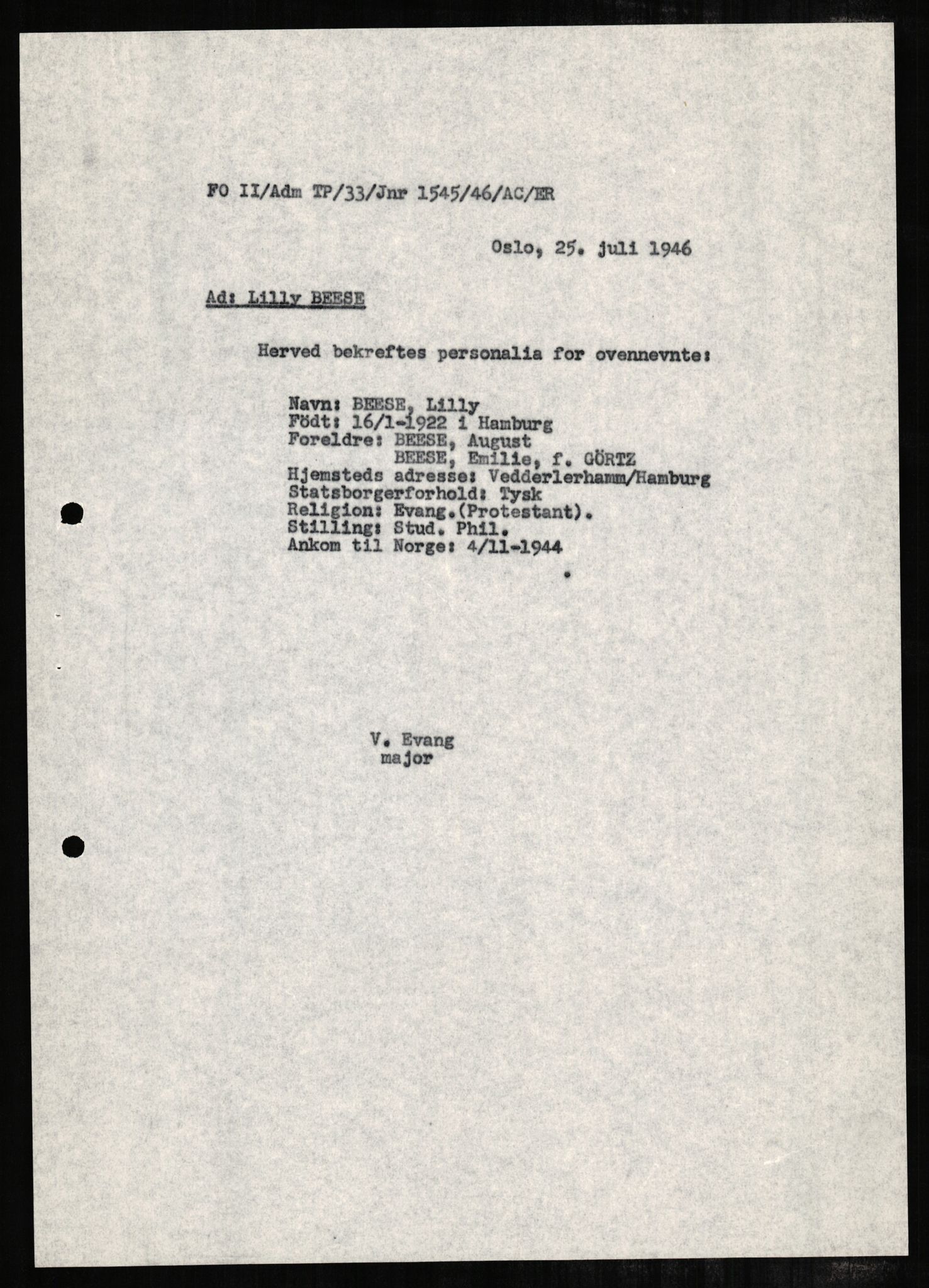 Forsvaret, Forsvarets overkommando II, AV/RA-RAFA-3915/D/Db/L0002: CI Questionaires. Tyske okkupasjonsstyrker i Norge. Tyskere., 1945-1946, s. 409