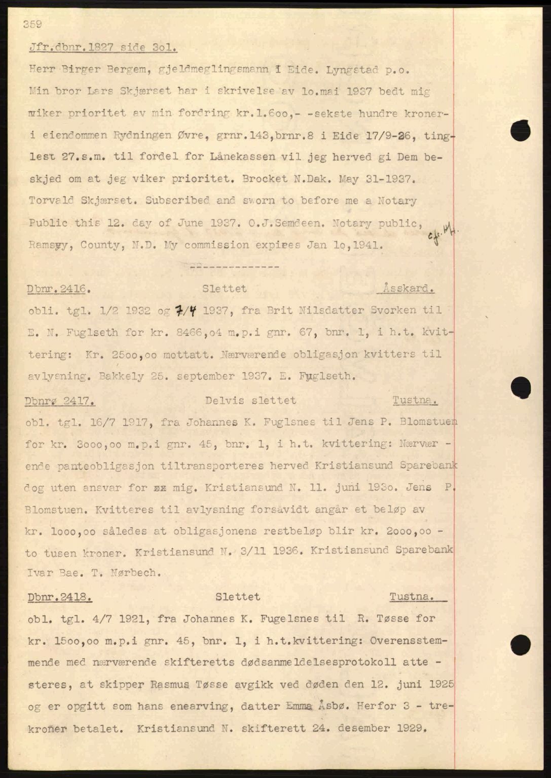 Nordmøre sorenskriveri, SAT/A-4132/1/2/2Ca: Pantebok nr. C80, 1936-1939, Dagboknr: 2416/1937