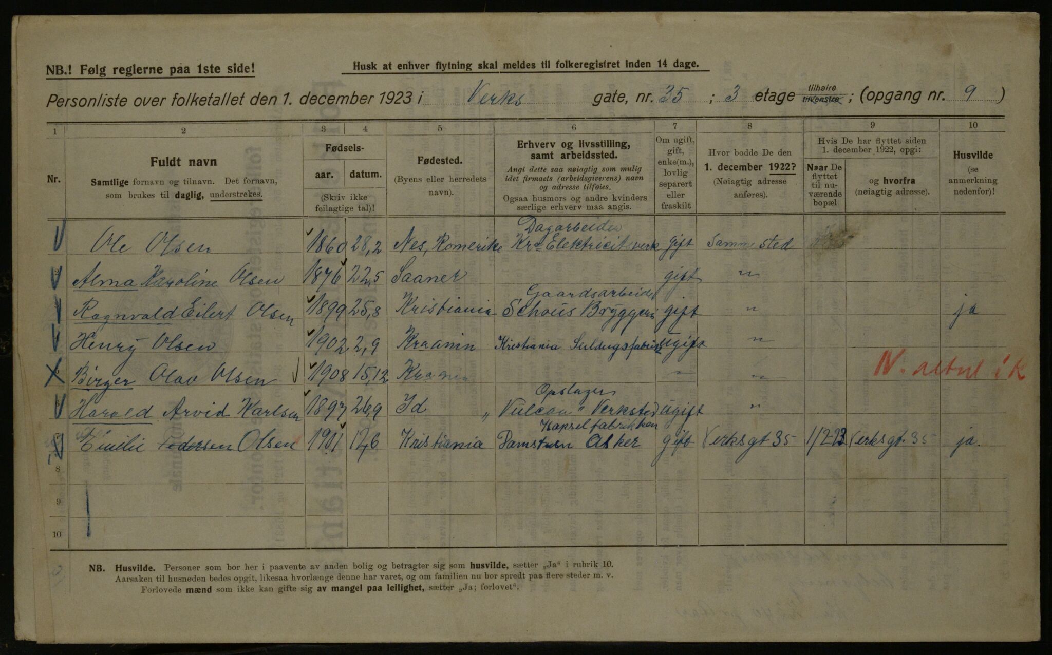 OBA, Kommunal folketelling 1.12.1923 for Kristiania, 1923, s. 135190